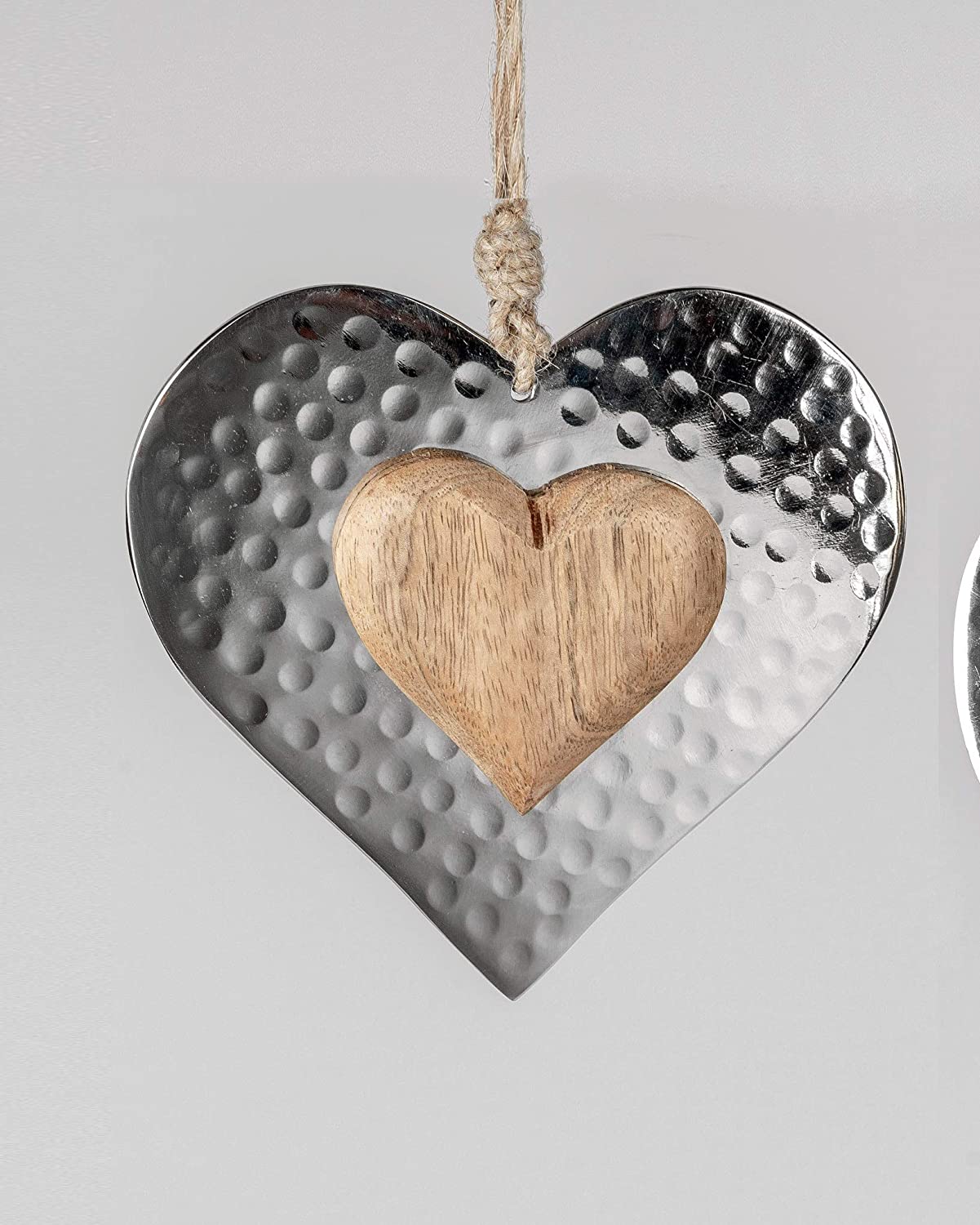 Formano Hanging Window Decoration Heart-Shaped Aluminium Mango Wood 15 cm