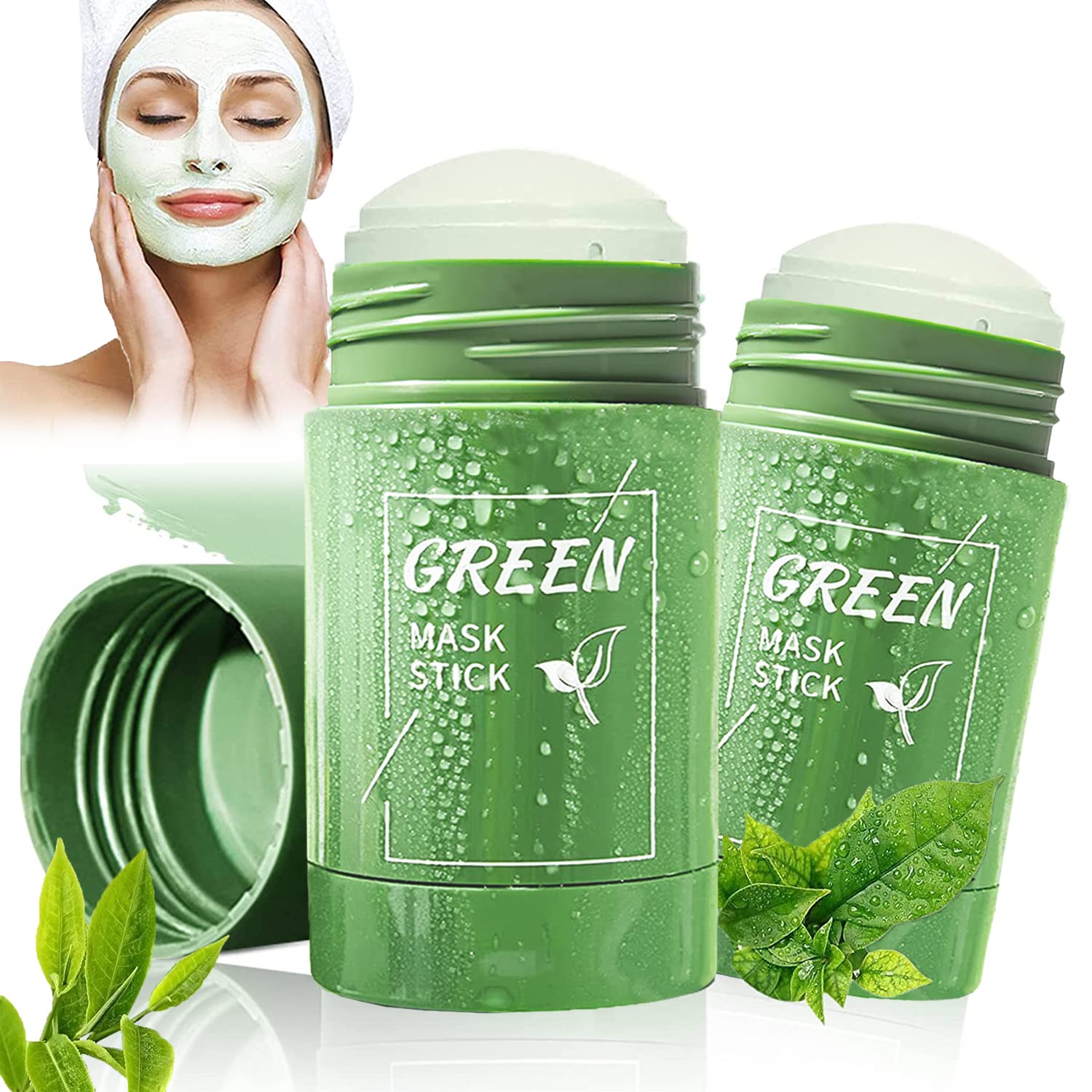 Green Mask Stick, Blackhead Remover Green Tea Stick Original Blackhead Experiences Green Tea Mask Skincare Clay Face Solid Natural Skincare Mask Face Mask Cleansing Moisturising 2 Pieces