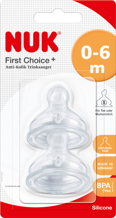 NUK Valve suction cup First Choice+ silicone, 0-6 months, hole size S (tee), 2 