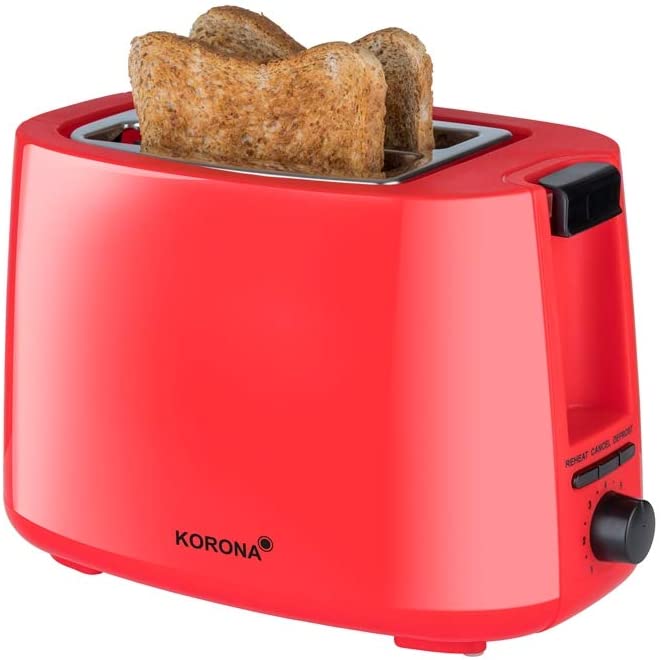 Korona 21132 Toaster, Red, 2 Slice Toaster, 750 Watt, with Bun Attachment, Defrosting and Warming Level