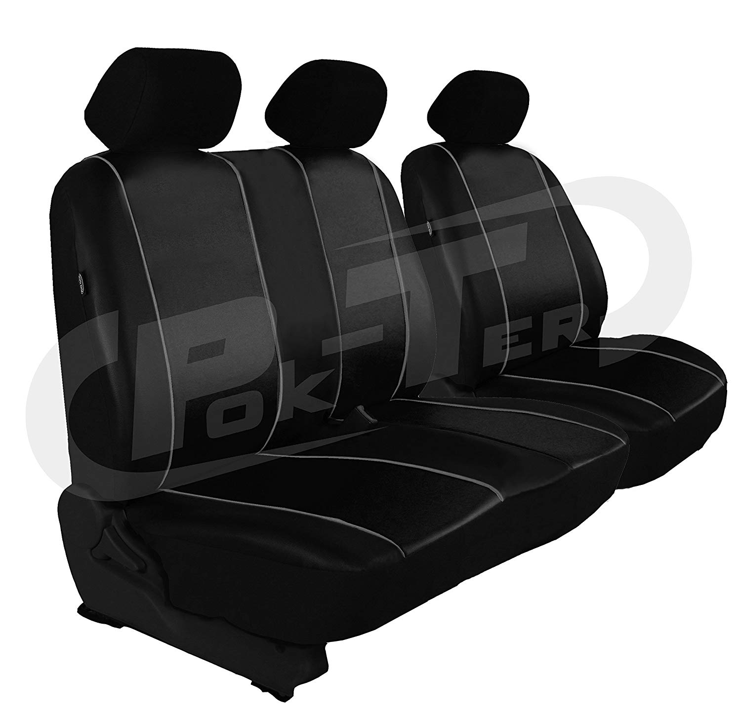 POK-TER-TUNING Custom Seat Cover for Transit Custom 2012 Onwards Driver\'s seat + 2 passenger seat bench faux leather. Black (available in 7 colours from other offers).
