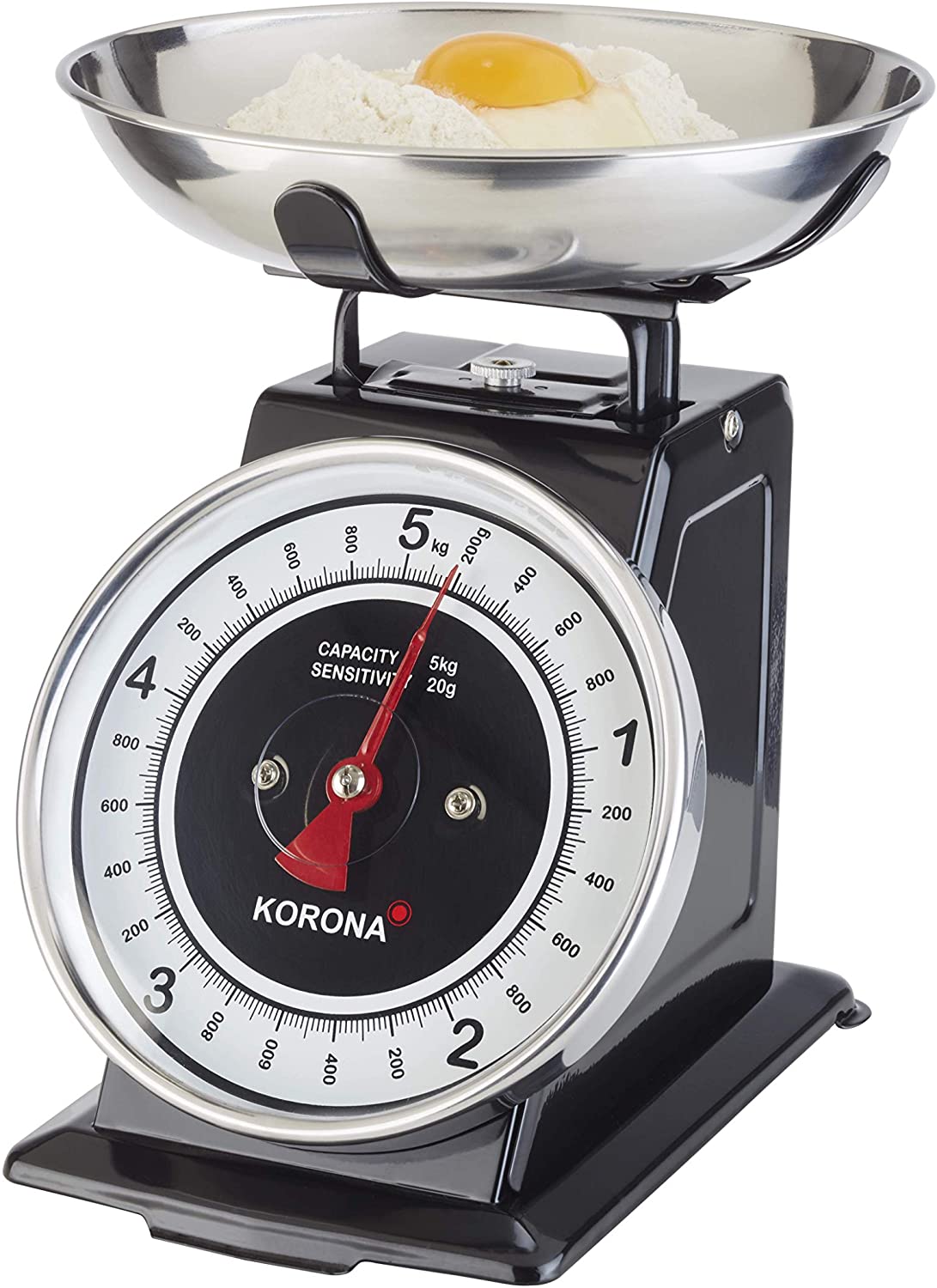Korona Tom 76150 Retro Kitchen Scales | Maximum Load 5 kg | 20 g Scale | Includes Weighing Bowl | Tare - Tare Function | Large Full View Scale