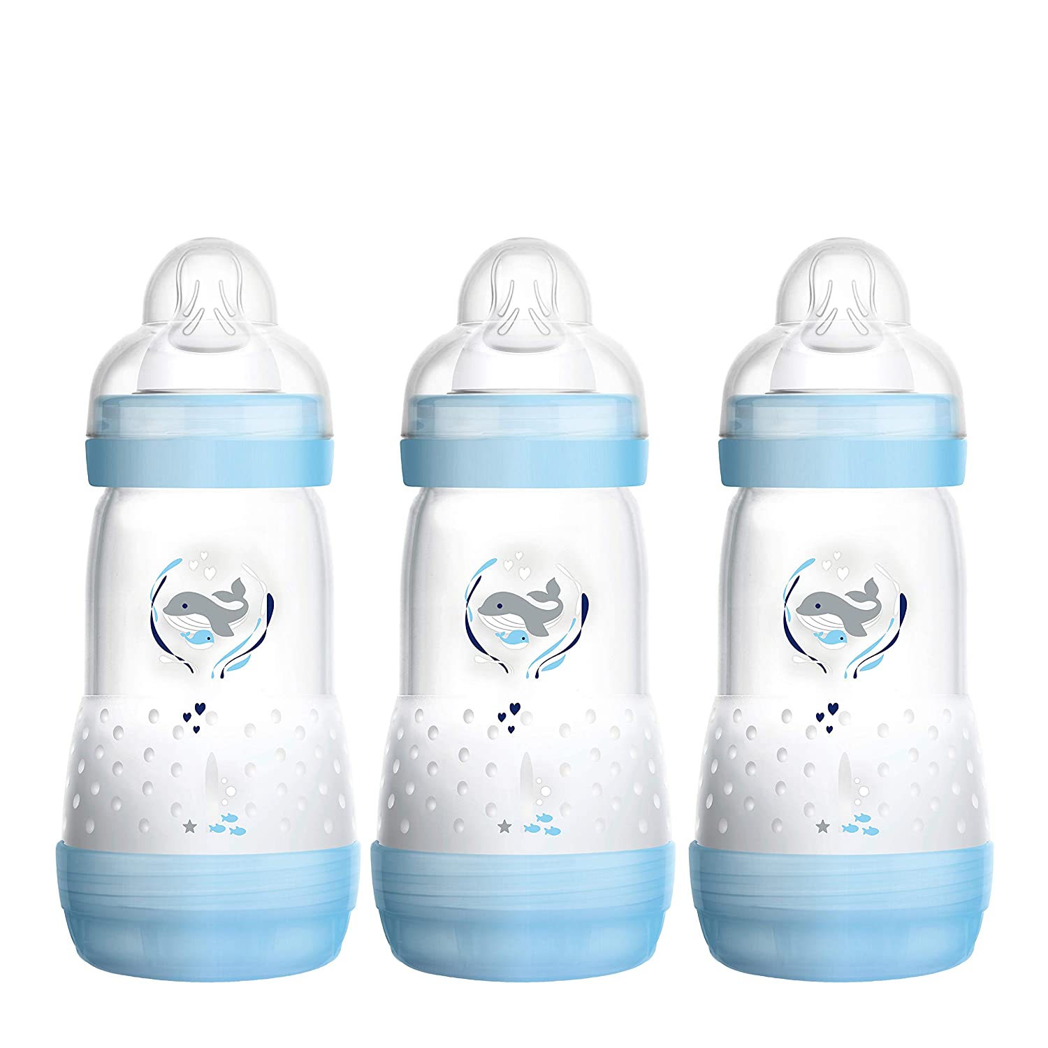 MAM Easy Start anti-colic baby bottle (160 ml), milk bottle with innovative base valve to prevent colic, baby’s drinking bottle with size 1 teat, from birth, bear