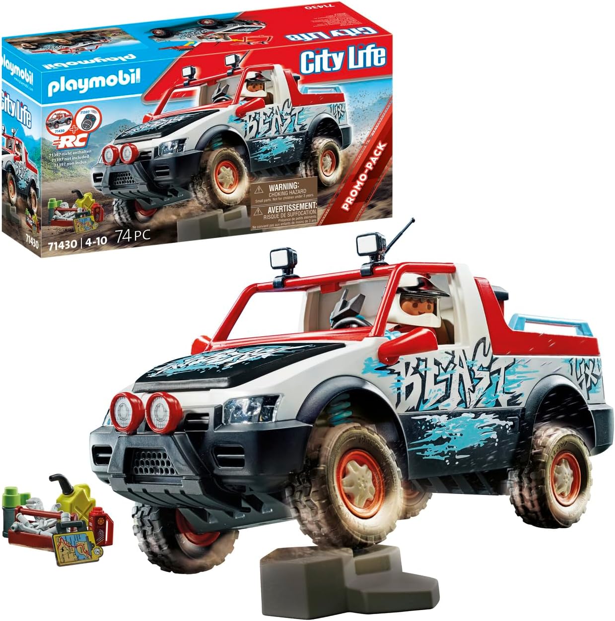 PLAYMOBIL City Life 71430 RC Vehicles Rally Car, Off-Road Pickup for Exciting Adventures, with Movable Axle and Extendable Ramp, Toy for Children from 4 Years