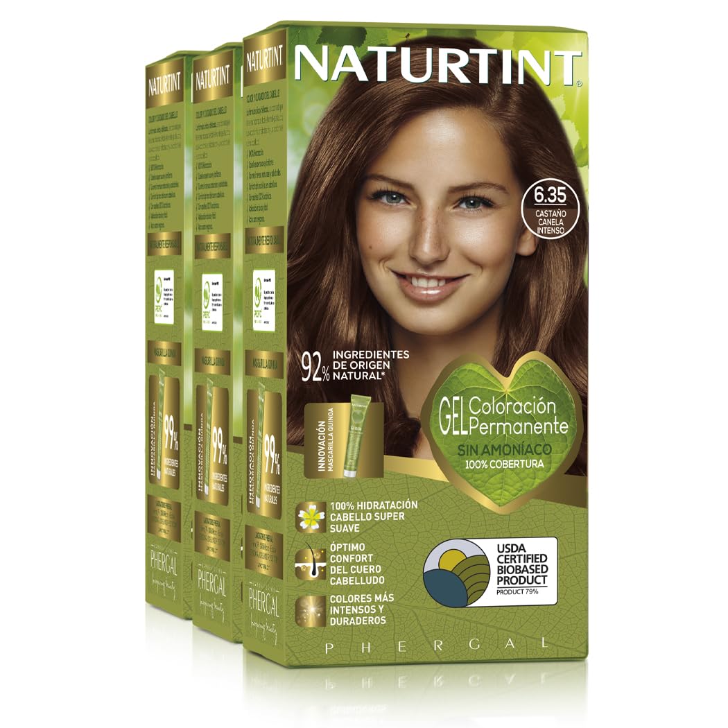 Naturtint Biobased Hair Color Without Ammonia 6.35 Deep Cinnamon Brown High Percentage of Natural Ingredients Pack of 3 510 ml