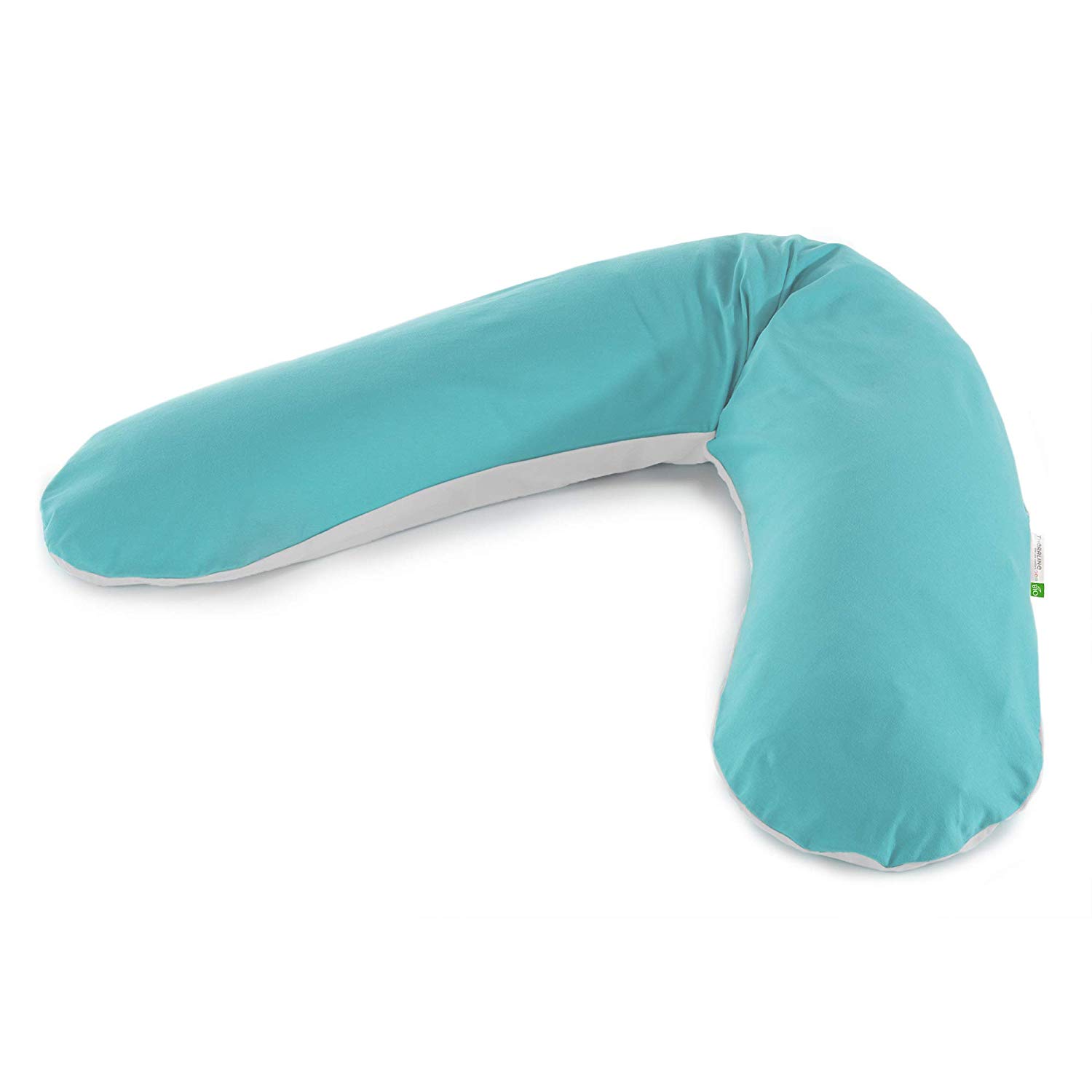 Theraline Original Theraline Nursing Pillow with Outer Cover – 100% Organic Cotton – Jersey 94 Turquoise/Ivory