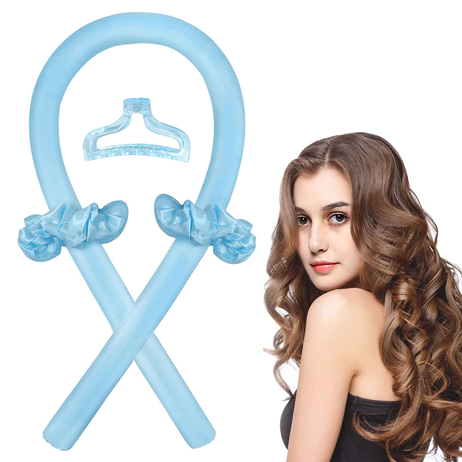 sharpcost Heatless Lockenwickler Stirnband, Rutschfest Heatless Lockenwickler mit Haarnadel,Wave Formers über Nacht, DIY Haare Locken Ohne Hitze Frisurenset,für langes mittleres Haar, ‎blau