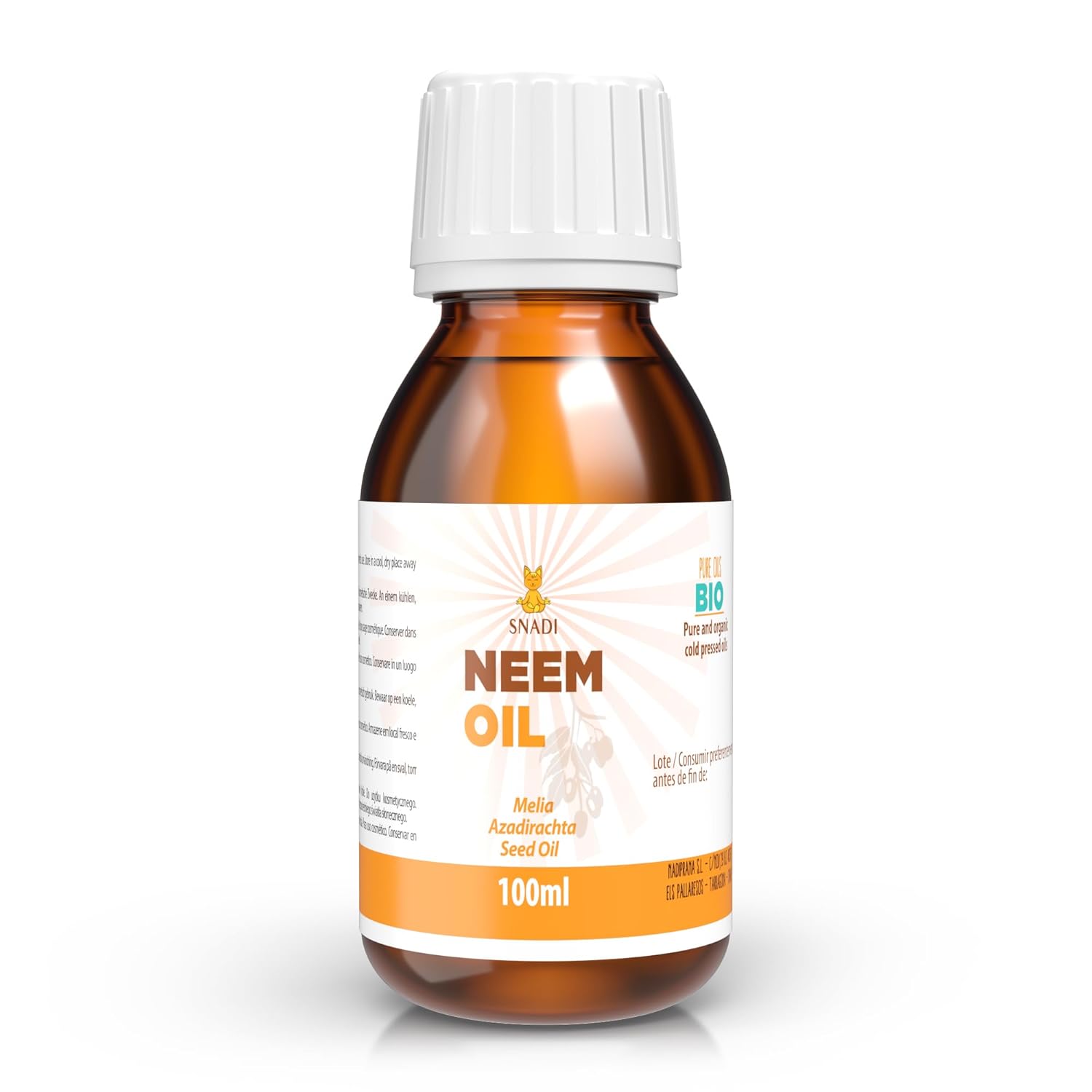 100 ml - Organic Neem Oil, Pure, Virgo. Ecological Certificate + Cold Pressed. Neem Oil, Anti-Ageing. Moisturising Body Oil and Hair Oil of All Kinds. Pure and Natural Neem Oil