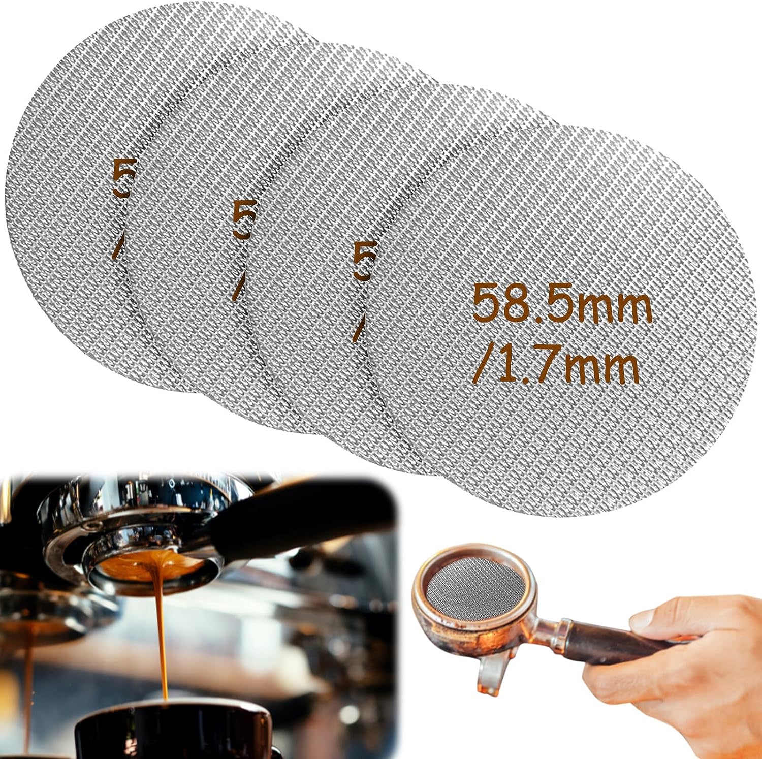 Espresso Strainer for Portafilter, 58.5 mm Puck Screen, Coffee Portafilter Strainer, Sintered Coffee Filter, Espresso Accessories, 1.7 mm Thickness, 150 μm, Stainless Steel, 316, Reusable Coffee Puck