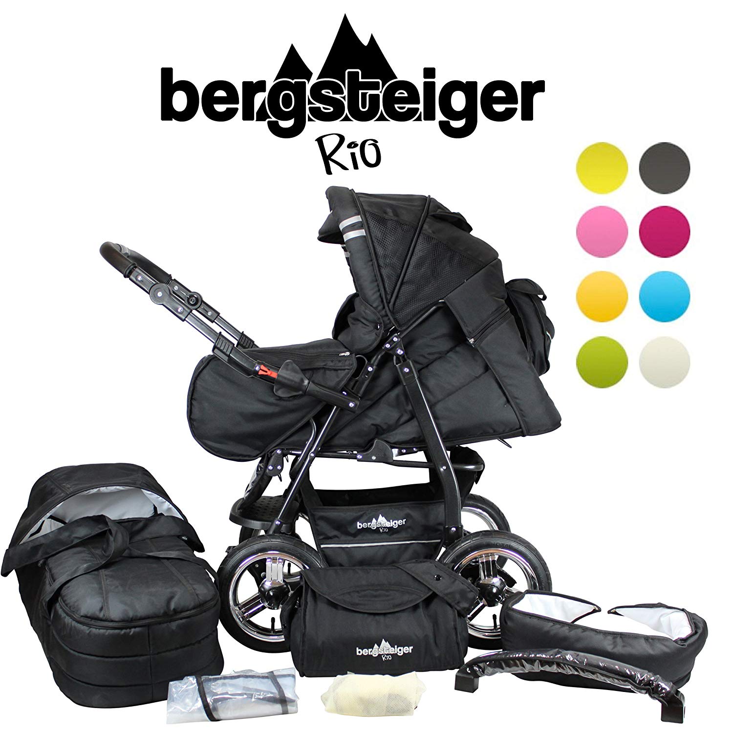 Bergsteiger Rio Combi Pushchair + Soft Carry Bag + Changing Bag (10 Pieces) Colour: Grey & Red Stripes