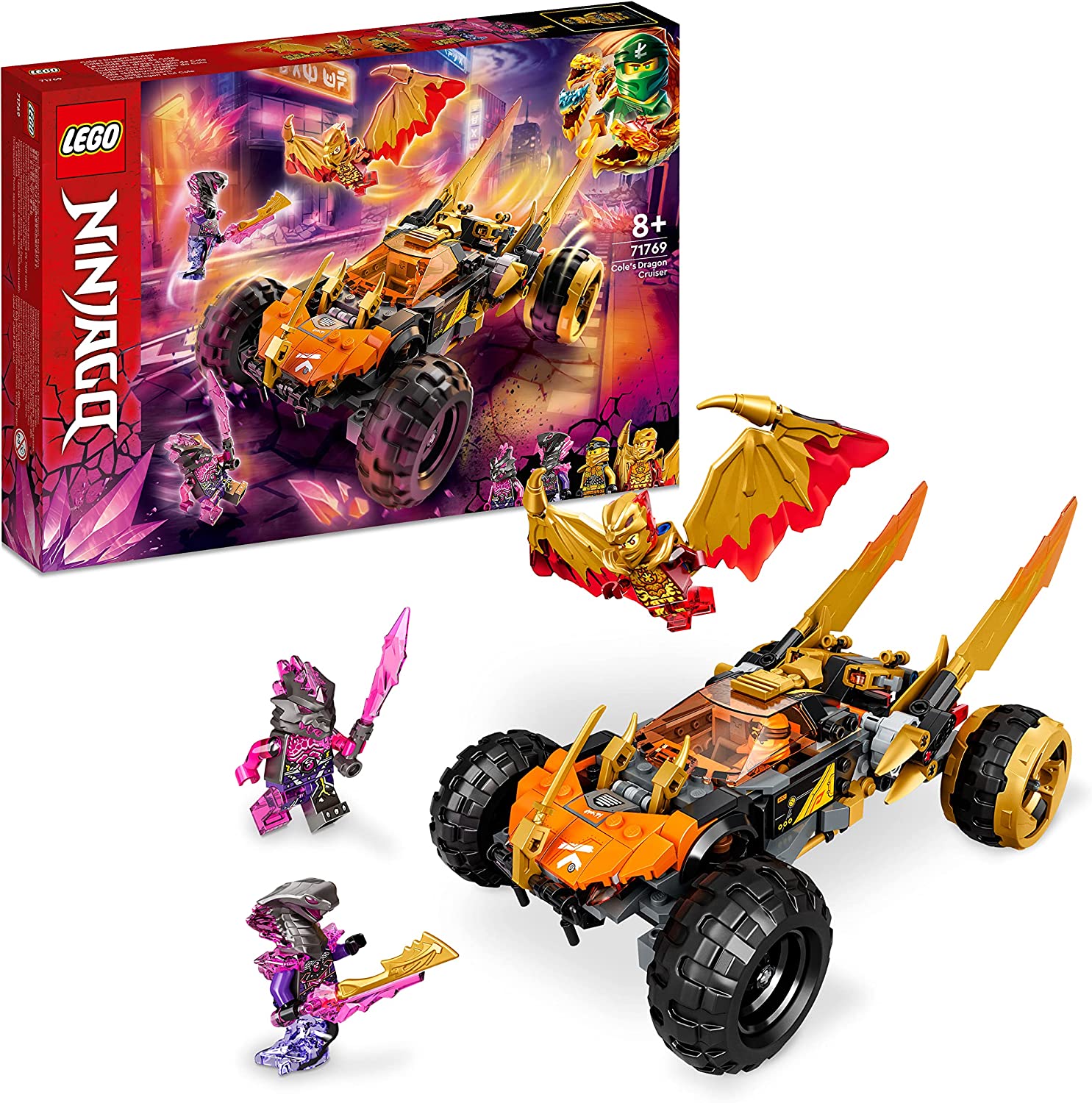LEGO 71769 NINJAGO Coles Dragon Speedster Set for Children with Toy Car, Snake Figure and 3 Mini Figures, Includes Kai and Cole
