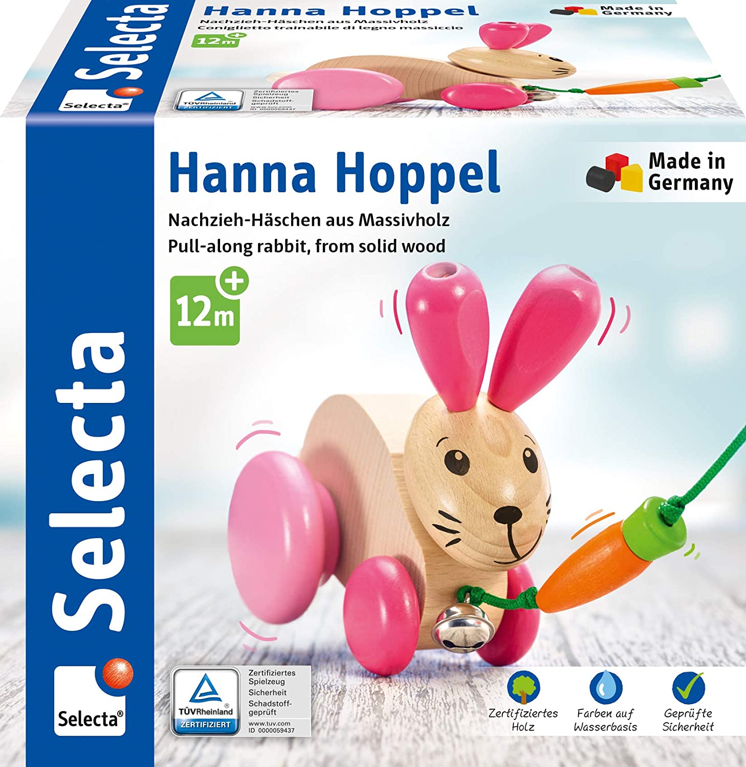 Selecta 62023 Hanna Hoppel Pull Out Toy Wooden 13 cm