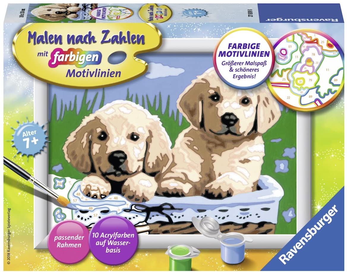 Ravensburger Paint By Numbers, Cute Puppies, Colourful