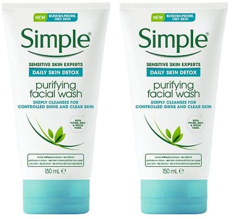 Simple Daily Skin Detox Purifying Facial Cleanser 150ml (Pack of 2)
