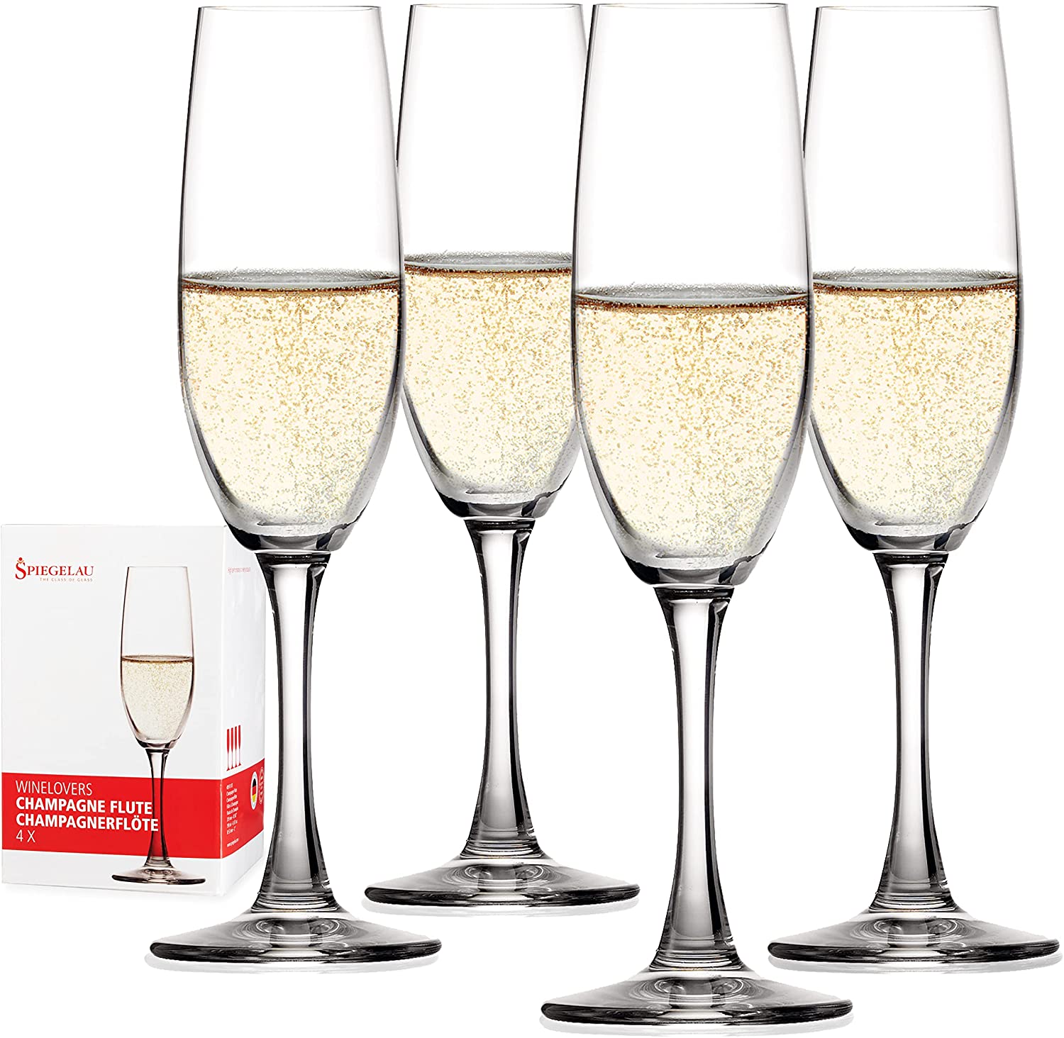 Spiegelau & Nachtmann Spiegelau Winelovers Champagne Flutes, Set of 4, Prosecco Glasses, Champagne Flute, Champagne Glass, Champagne Glass, Crystal Glass, Prosecco Glass 190 ml Set of 4090187