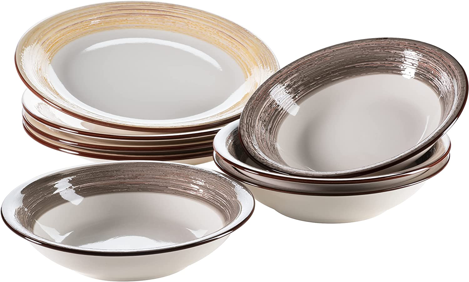 Maser Mäser 931374 Duole Series Plate Set for 4 People, 8-Piece Vintage Dinner Service with Dinner Plate and Soup Plate in Shabby Chic Design, Ceramic, Beige / Brown