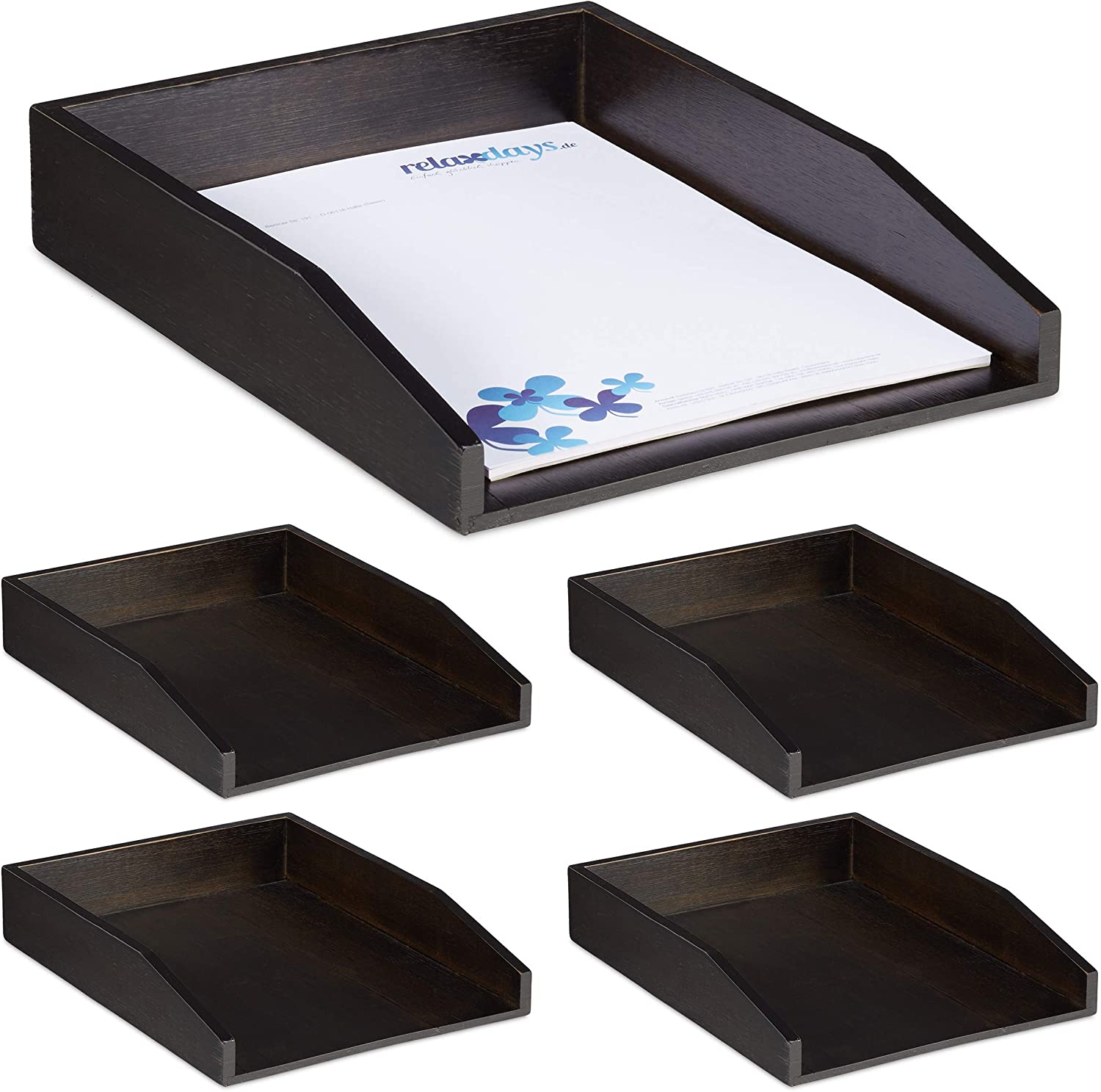 Relaxdays 5 X Document Trays Stackable Din A4 Paper Office Desk Letter Tray