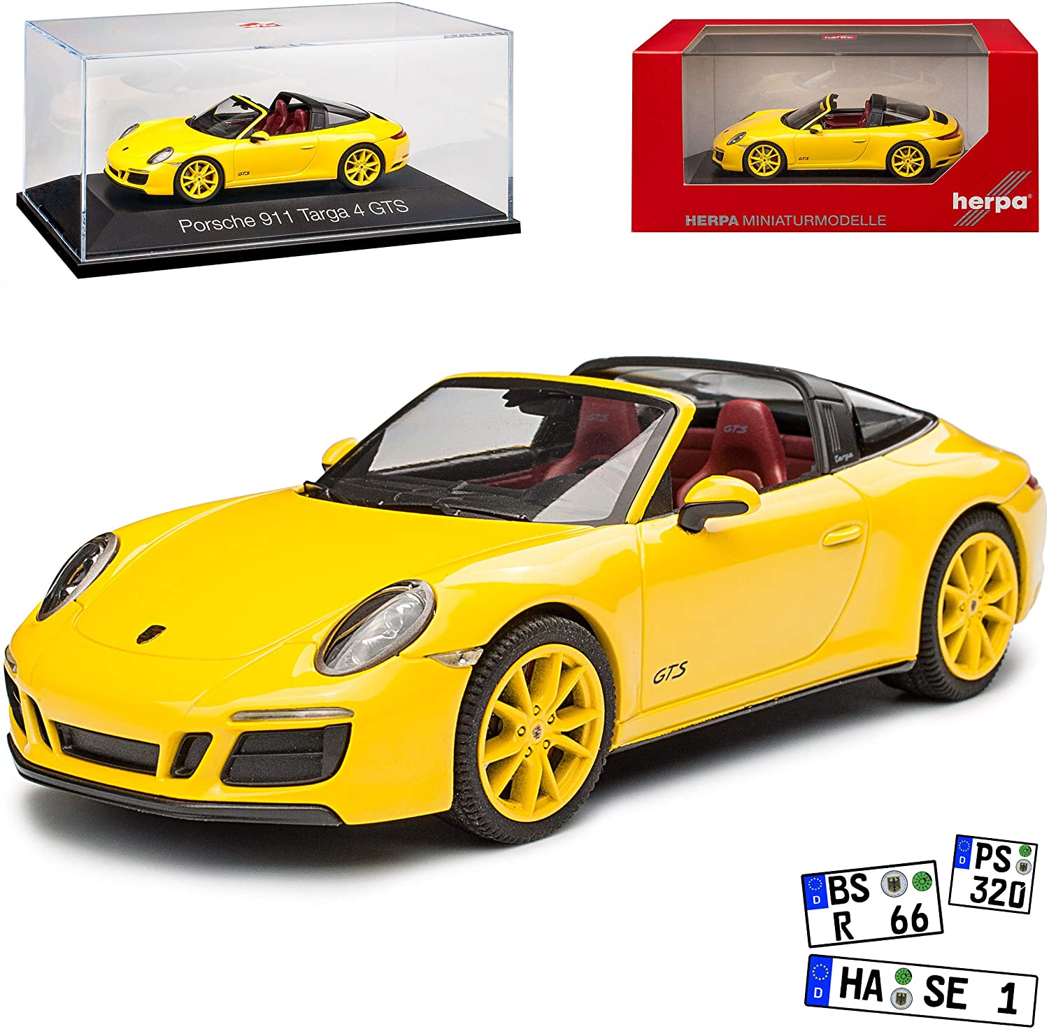 Herpa Porsche Porsche 911 991 Ii 4 Gts Targa Cabrio Yellow Model 2012-2019 Version From F