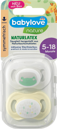 babylove Symmetrical pacifier, latex, frog/dots Gr. 2, 2 Pcs