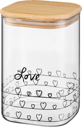 Glass storage jar \"Love\" with bamboo lid, 1 piece
