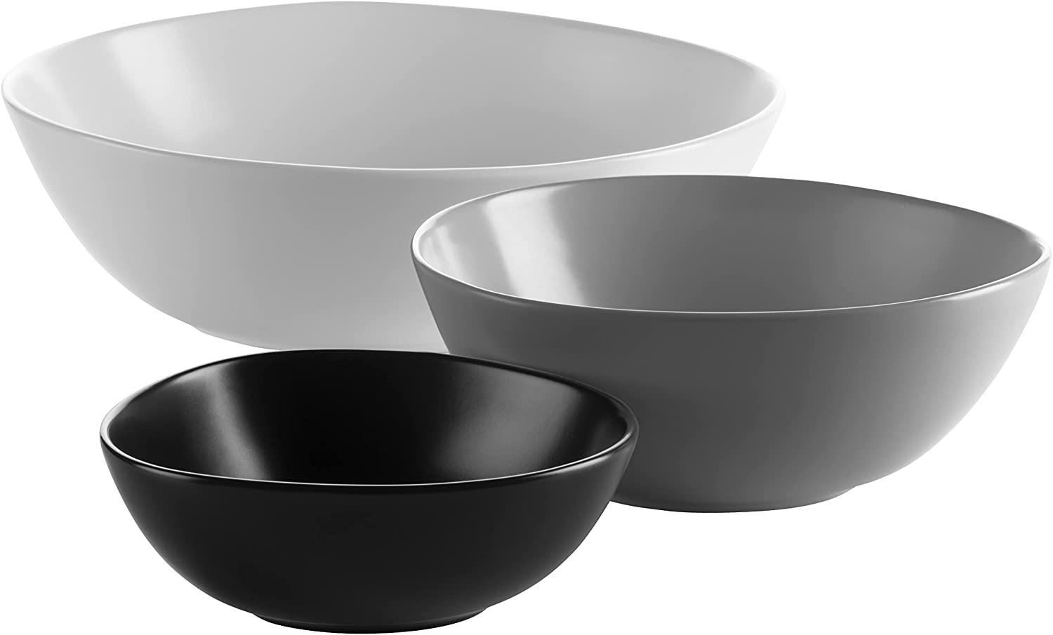 Maser Mäser Glendale 931241 Series 4-Piece Side Dish Set Large Flat Serving Bowls in Two Sizes Matt Varnished Ceramic Black and White