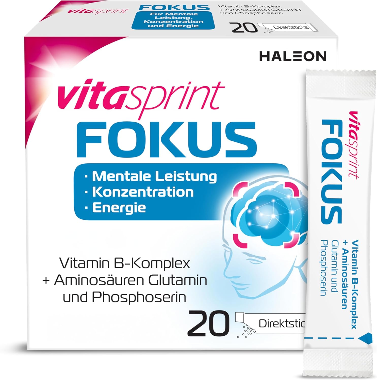 Vitamins - Vitasprint Focus Direct Sticks, Pack of 20 - With Vitamin B Complex for Mental Performance, Concentration and Energy as well as Amino Acids