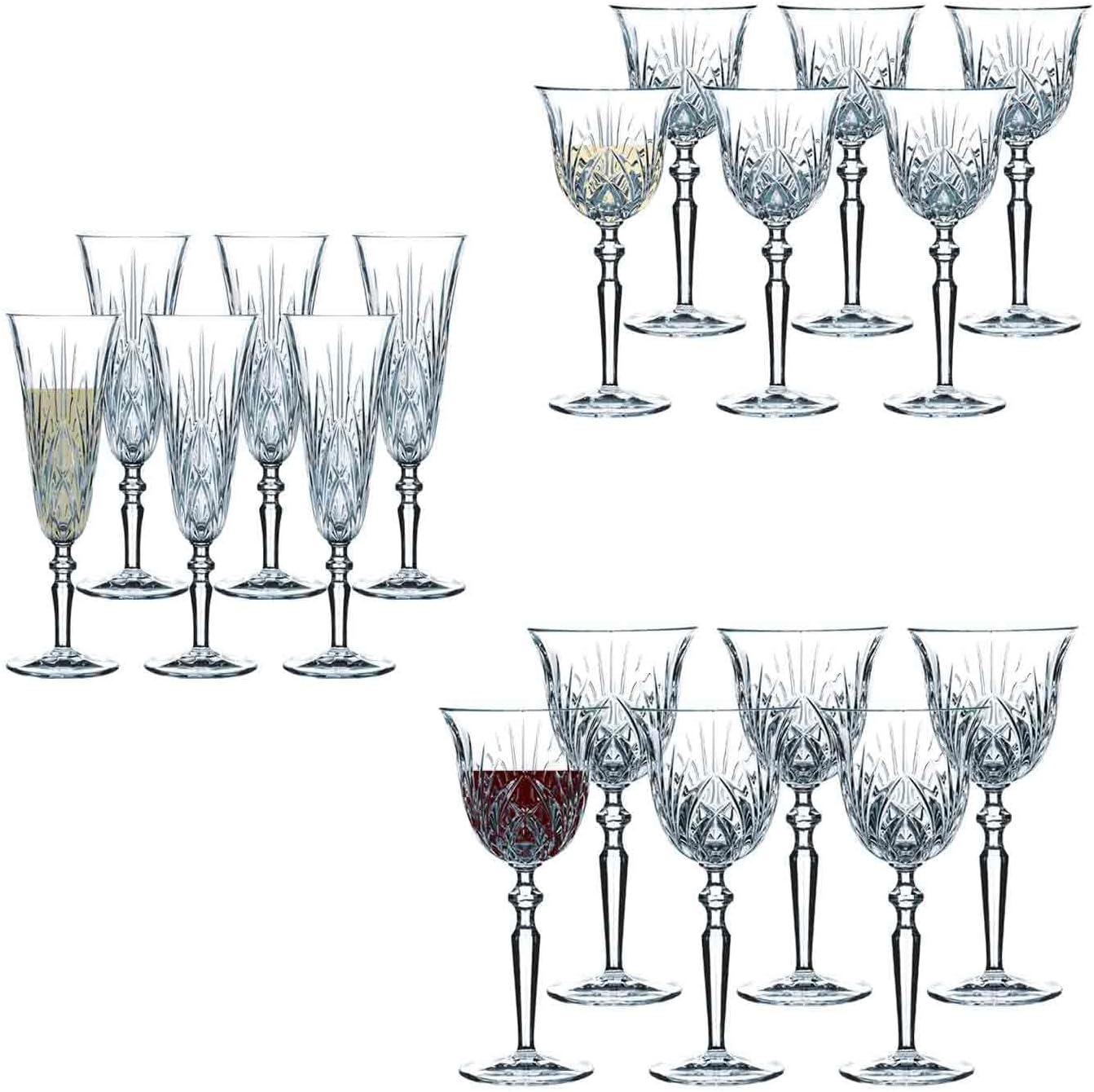 Spiegelau & Nachtmann Set of 18 Red Wine Glasses 8oz White Wine Glasses 8oz Champagne Floods 5oz Crystal Palais