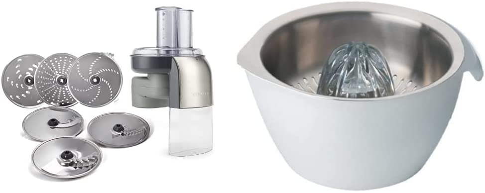 Kenwood AT340 Schnitzelwerk (with 7 Different Stainless Steel Work Discs, Grating, Shaving, Cutting, Food Processor Accessories, Suitable for All Chef Food Processors) & AT312 Citrus Juicer