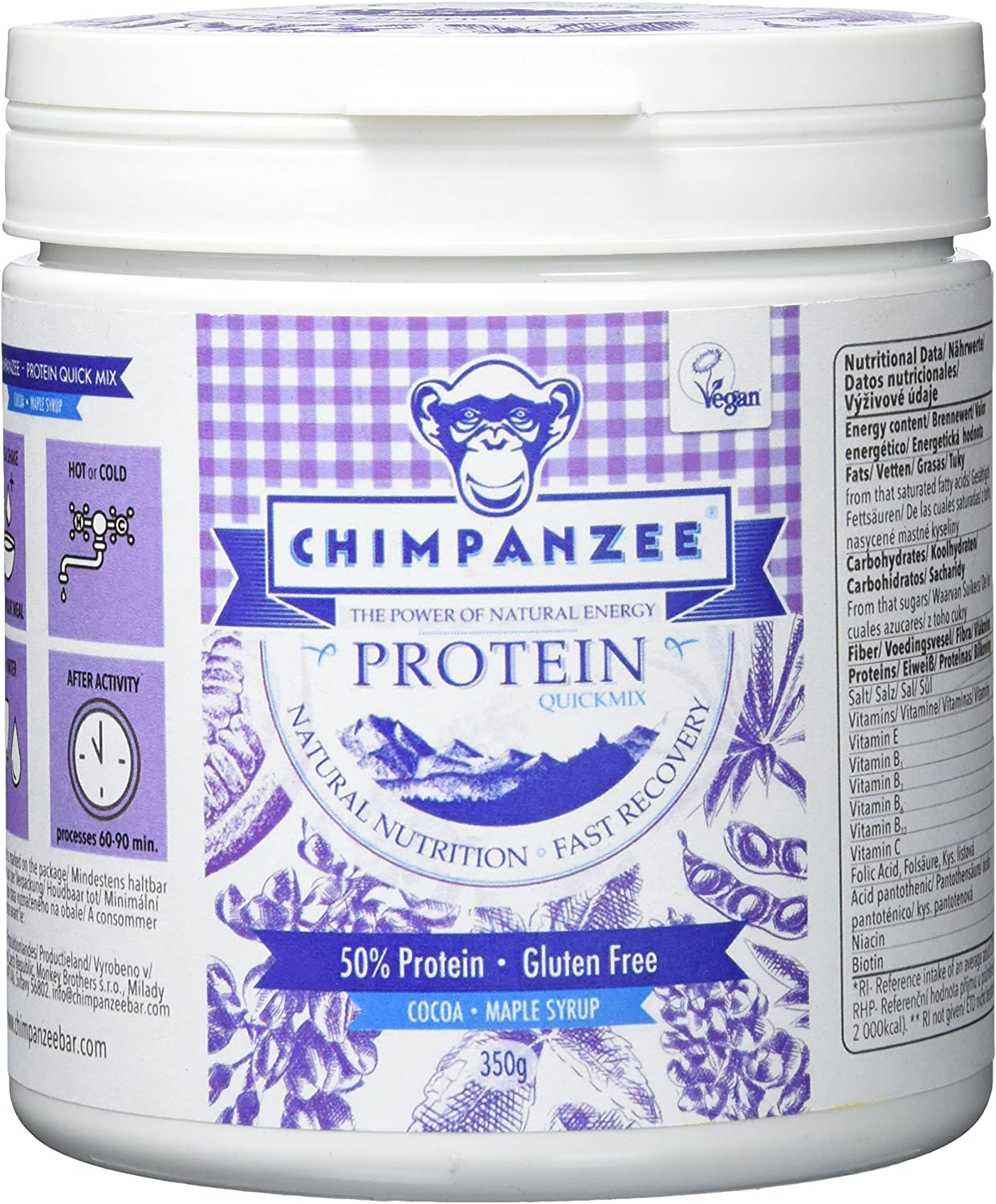 CHIMPANZEE Quick Mix Shake Protein 350 g Cocoa & Maple Syrup (VE 1/Price Per Bag) Diet, Purple, Standard Size