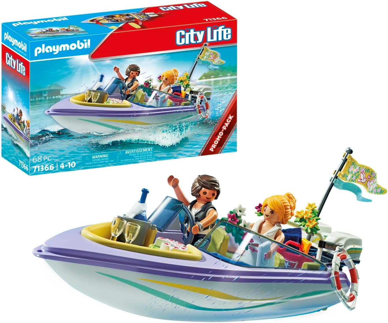 PLAYMOBIL City Life 71366 Promo Pack Honeymoon, Romantic Trip by Motor Boat, Honeymoon Together After the Dream Wedding, Toy for Children from 4 Years