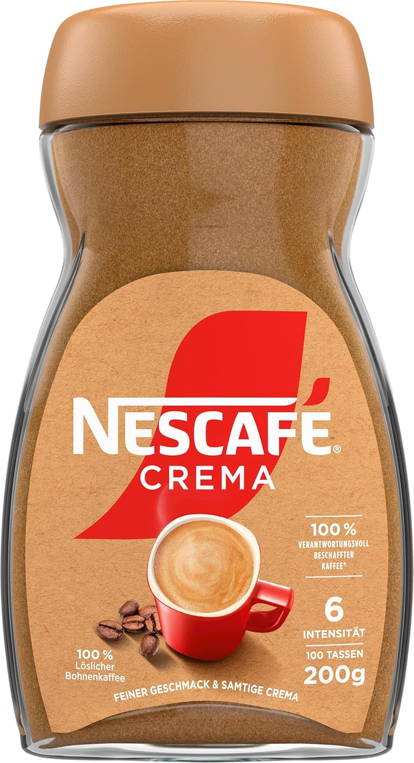 NESCAFE NESCAFÉ Classic Crema, Soluble Bean Coffee Made from Medium Dark Roasted Coffee Beans, Strong Instant Coffee with Velvety Crema, Caffeinated, Pack of 1, 200 g