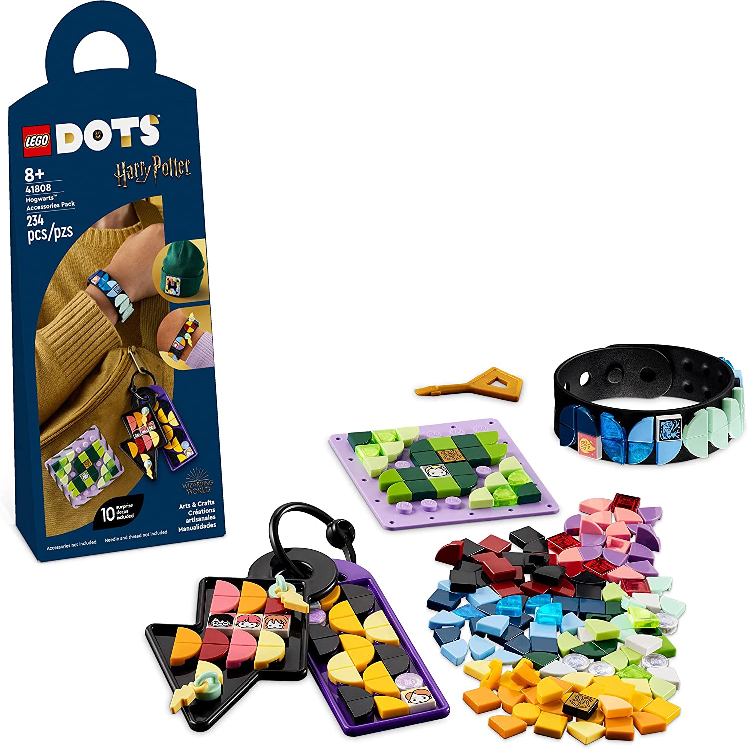 LEGO 41808 DOTS HOGWARTS Accessory Set, Harry Potter Toy Jewellery Set with Bracelet, Keyring and Patch, Diy Craft Kit for Kids