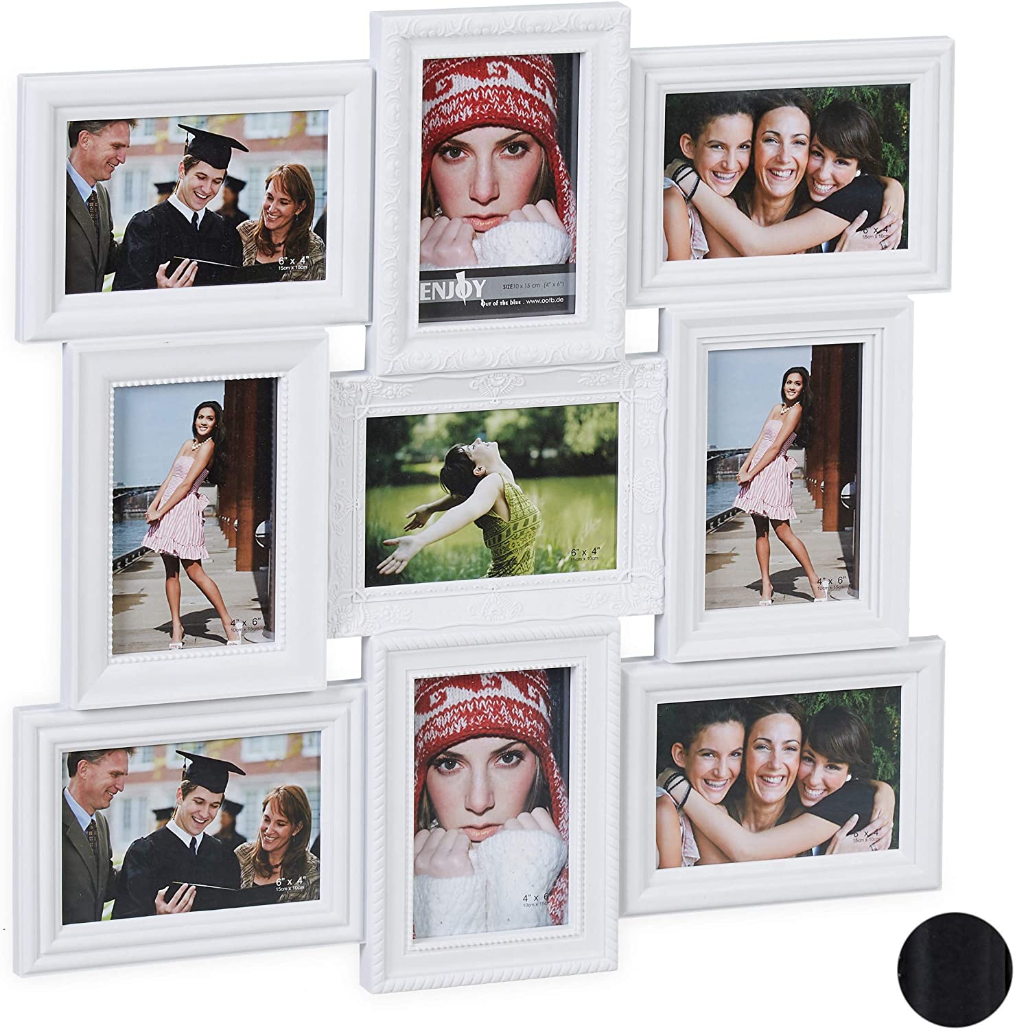 Relaxdays Collage Picture Frame 9 Pictures, Portrait or Landscape, Wall, Antique Plastic, HxW: 54 x 54 cm ver. Colours.