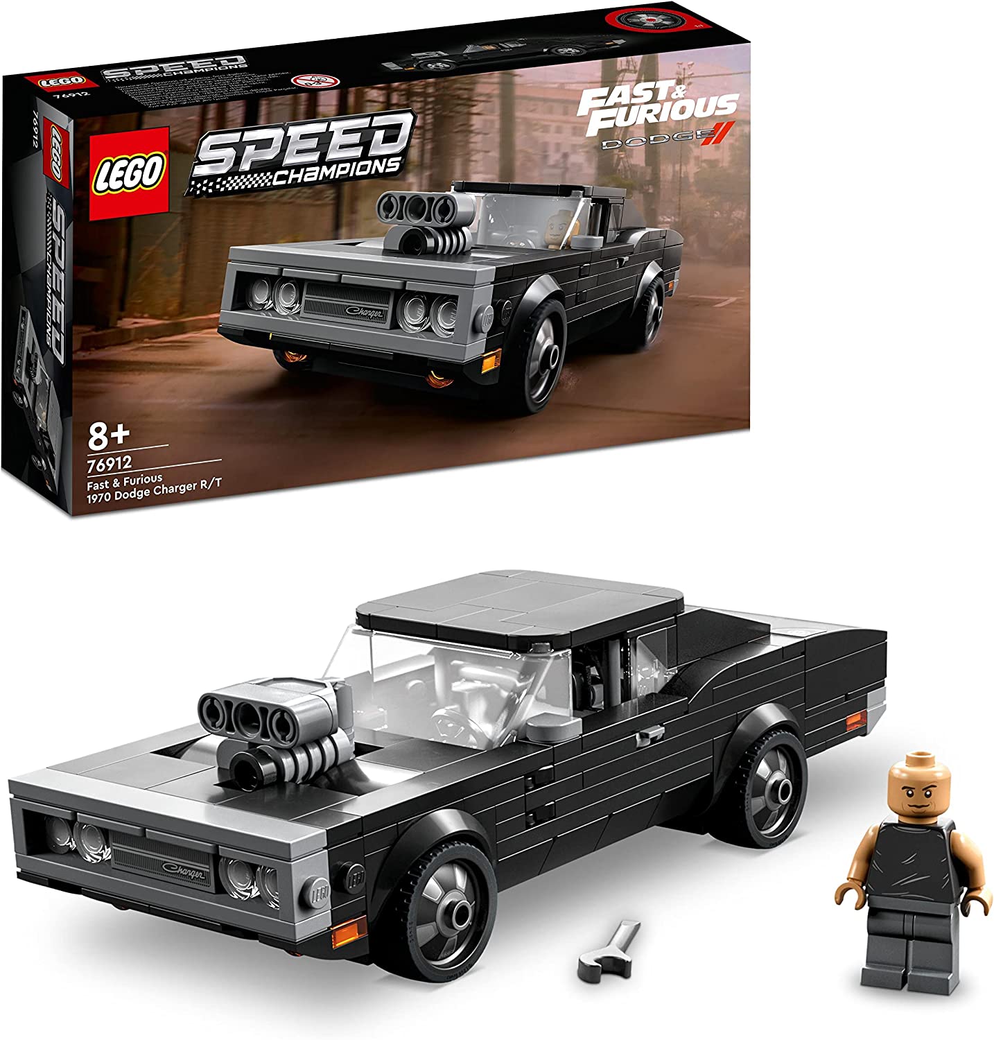 LEGO 76912 Speed Champions Fast & Furious 1970 Dodge Charger R/T, Toy Car Model for Building for Children, Set with Dominic Toretto Mini Figure