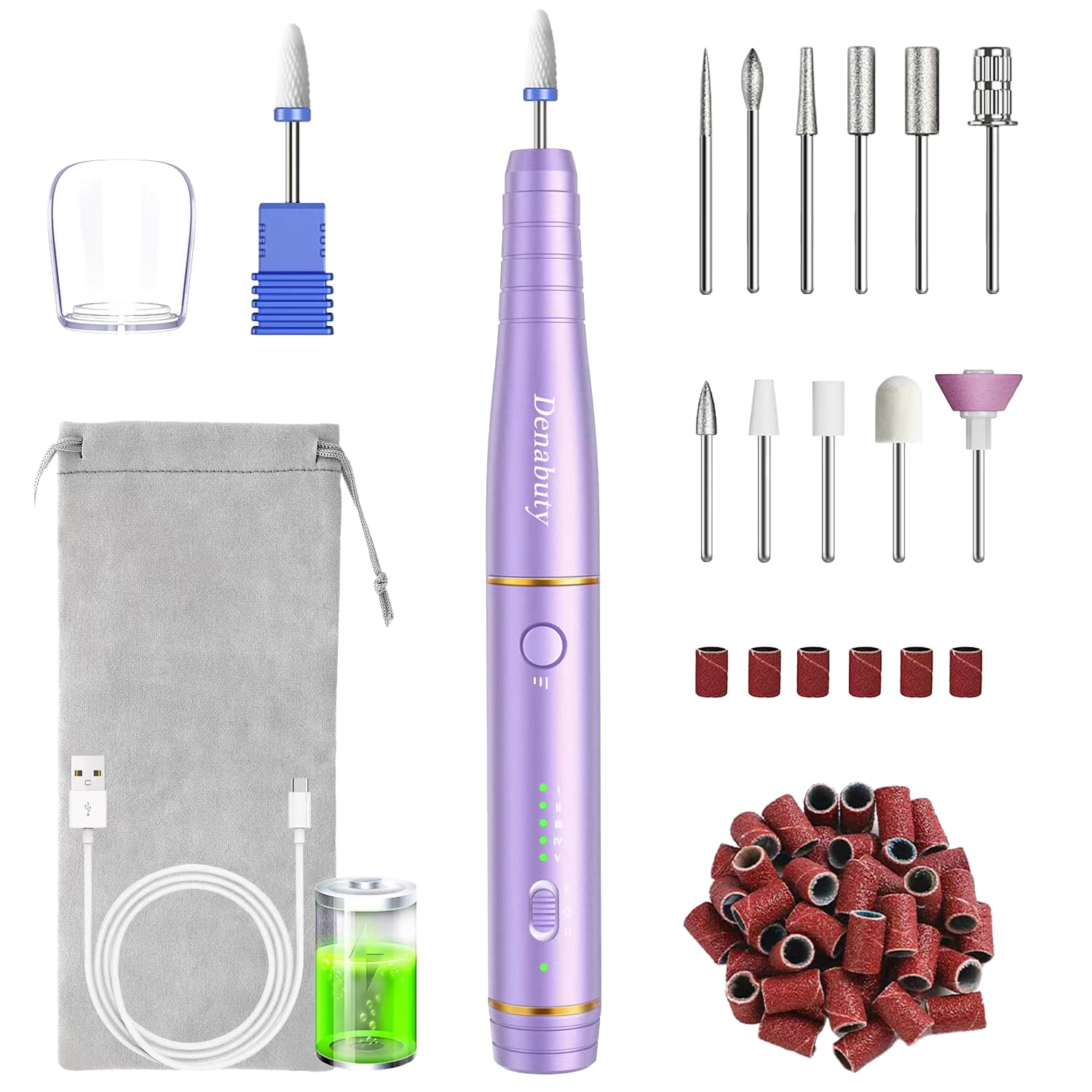 Nail Cutter for Gel Nails, Denabuty Electric Nail File Wireless, 12-in-1 Manicure and Pedicure Set for Acrylic Nails, Nail Shapes, Callus, Shellac Cuticles, USB Rechargeable Nail Drill DN-2302