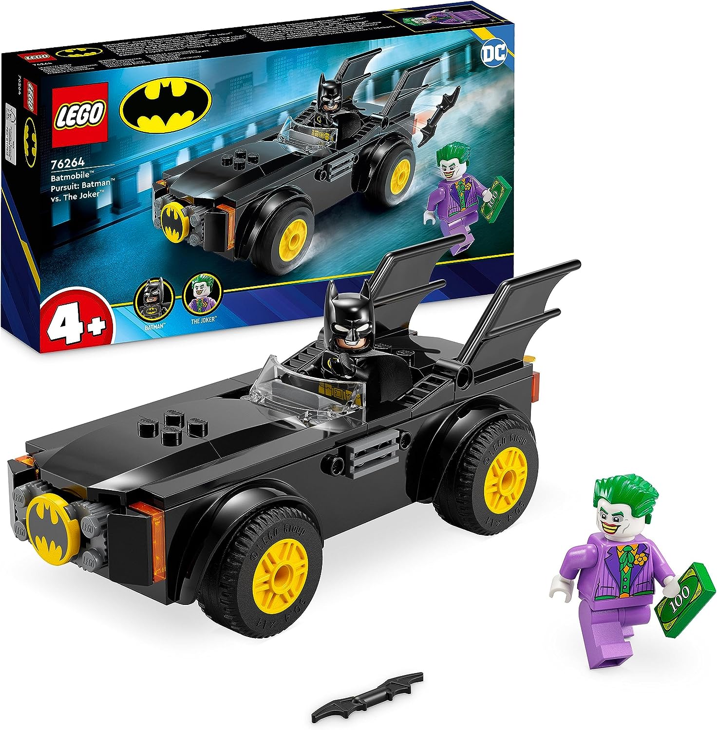 LEGO 76264 DC Batmobile Chase: Batman vs. Joker Toy Car Set, Superhero Starter Set with 2 Mini Figures, Toys for Preschool Kids, Boys, Girls from 4 Years, Quick Set Up