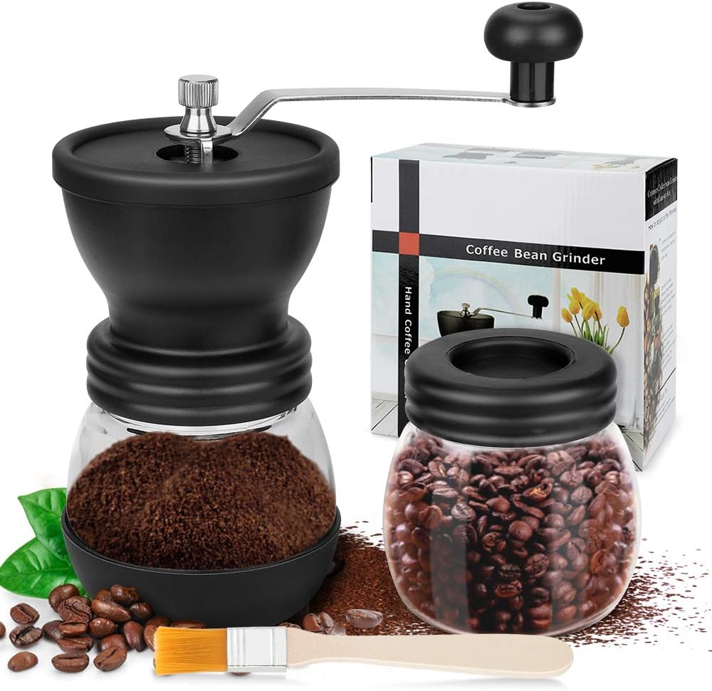 CHUER Manual Coffee Grinder - Ceramic Grinder and Extra Container with Cleaning Brush - Adjustable Premium Espresso Hand Mill for Finest, Freshly Ground Coffee
