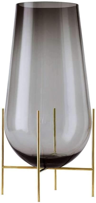 Menu Échasse Vase S, Smoke Grey, Height 28 cm, Diameter 15 cm, Frame Brushed Brass