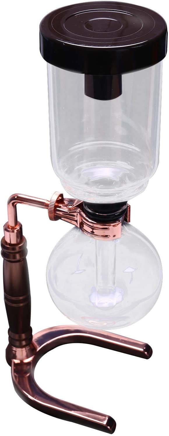 Cobeky Japanese Style Siphon Coffee Machine Tea Siphon Pot Vacuum Coffee Machine Glass Type Coffee Machine Filter 3 Cups Rose Gold