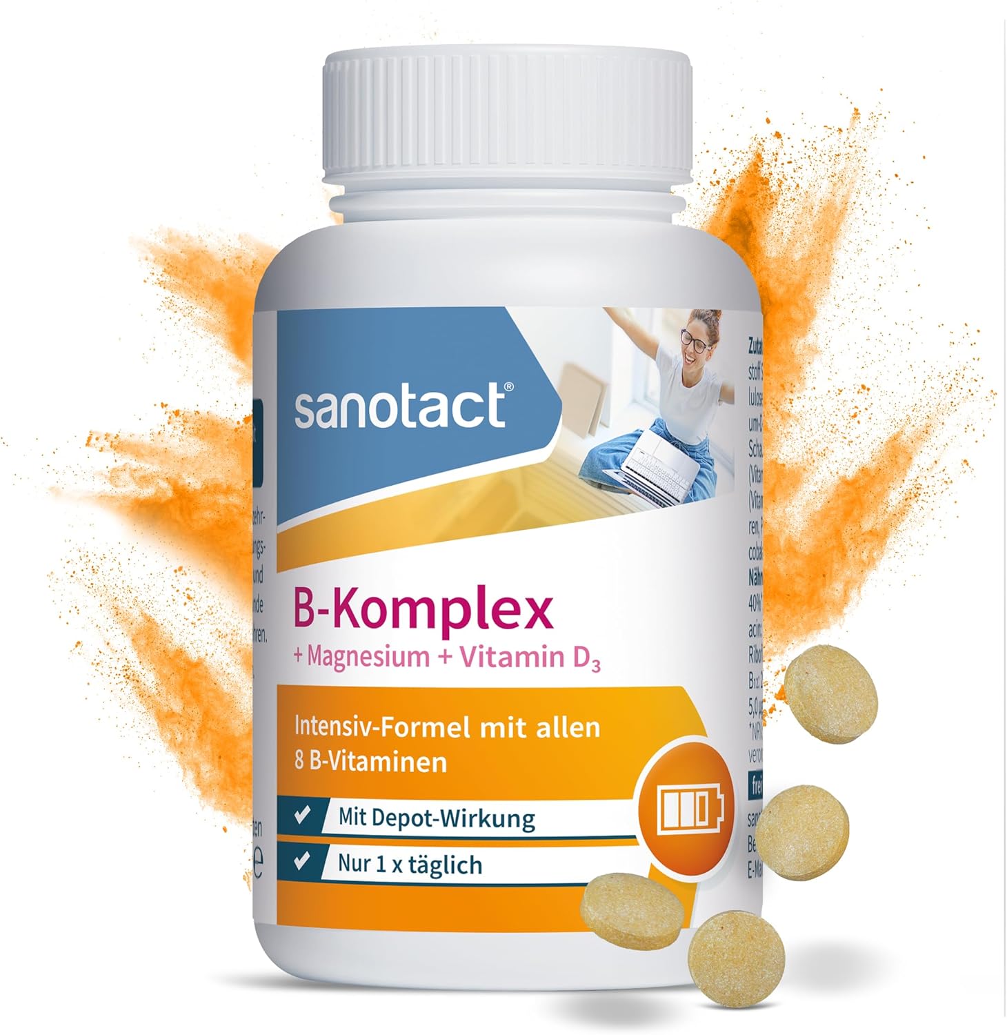 sanotact B-Complex + Magnesium + Vitamin D3 180 Tablets | High Dose B Vitamins with Depot Effect | 100% vegan