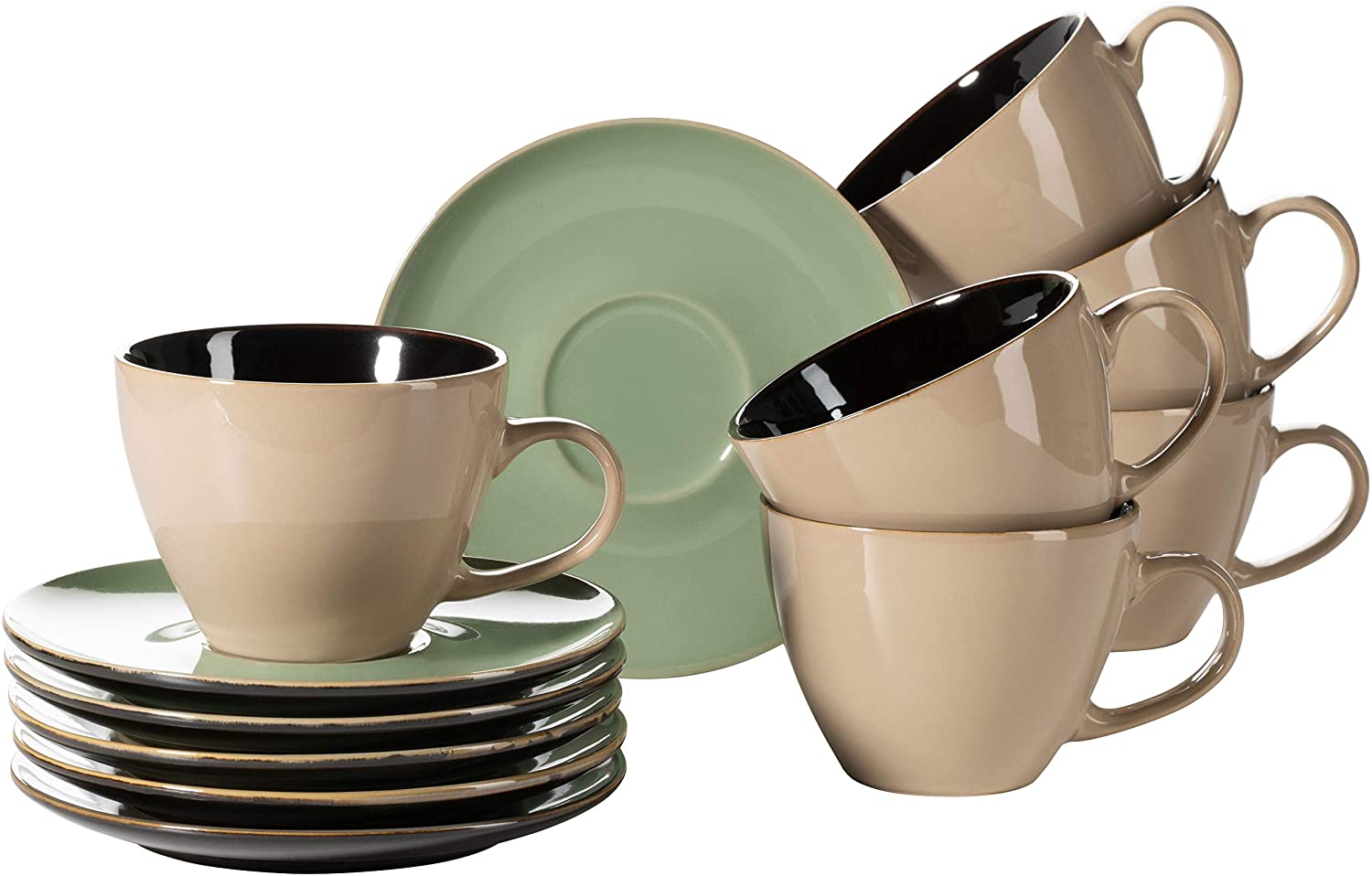 Mäser 931464 Scuro Series Ceramic Cappuccino Cups Set, Café Au Lait Cups with Saucers for 6 People, 450 ml, Stoneware