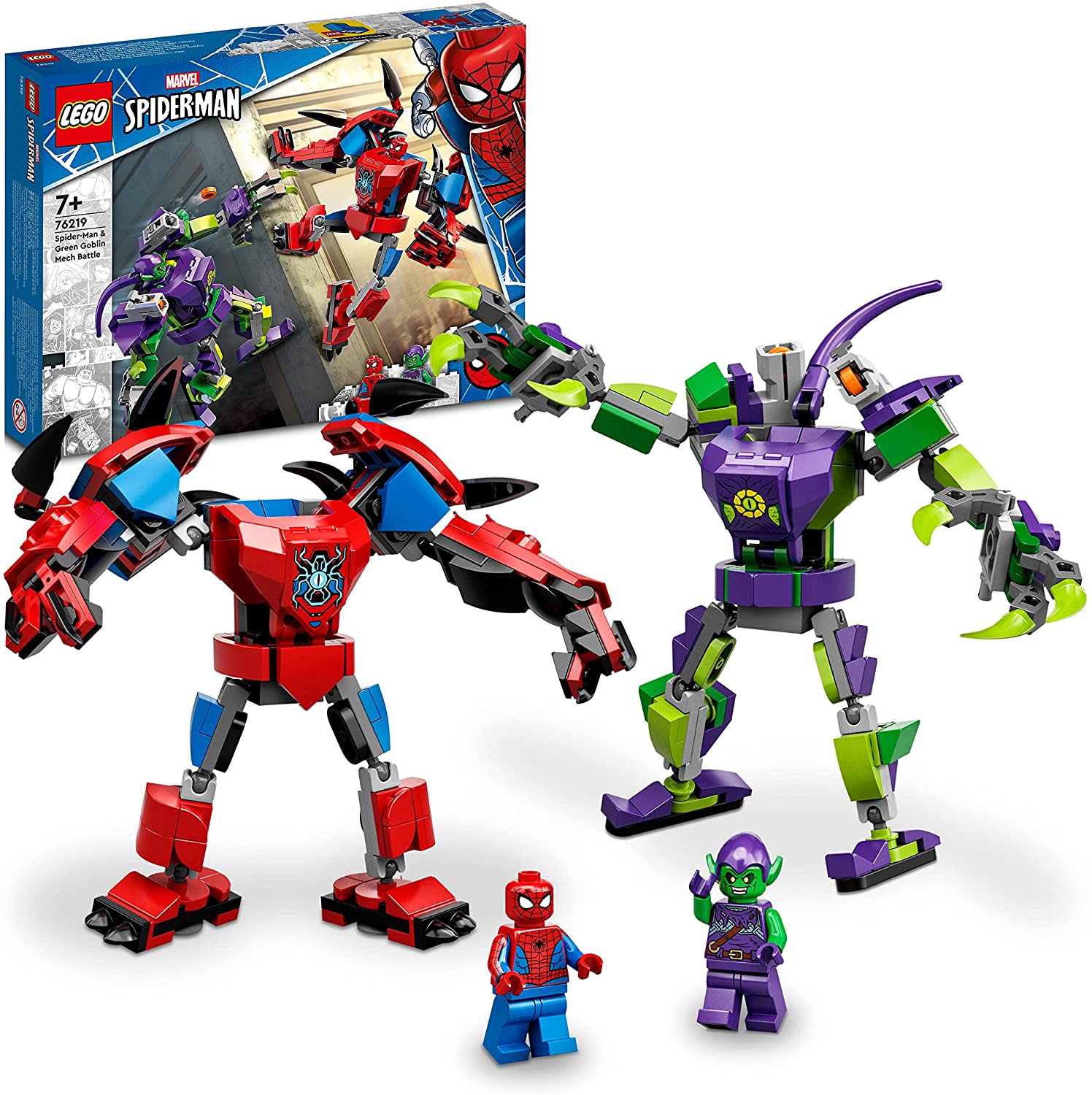 LEGO Marvel 76219 Spider-Mans and Green Goblins Mech Duel, Superhero Set with Action Figures, Building Toy for Children from 7 Years