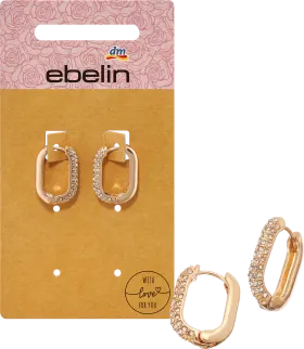 ebelin hoop earrings with rhinestones, gold look, 2 pieces