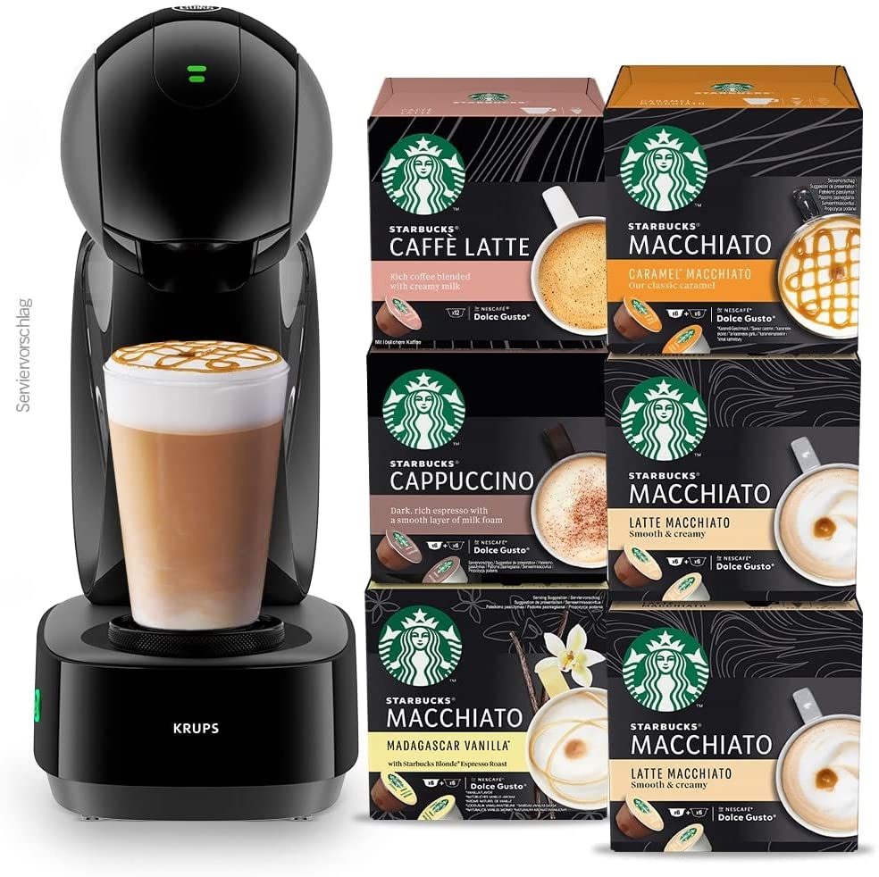 Krups NESCAFÉ Dolce Gusto Infinissima Touch KP2708 | Coffee Capsule Machine with Touch Display | Black + STARBUCKS Milk Sample Pack by Nescafe Dolce Gusto Coffee Capsules | (72 Capsules) 759 g