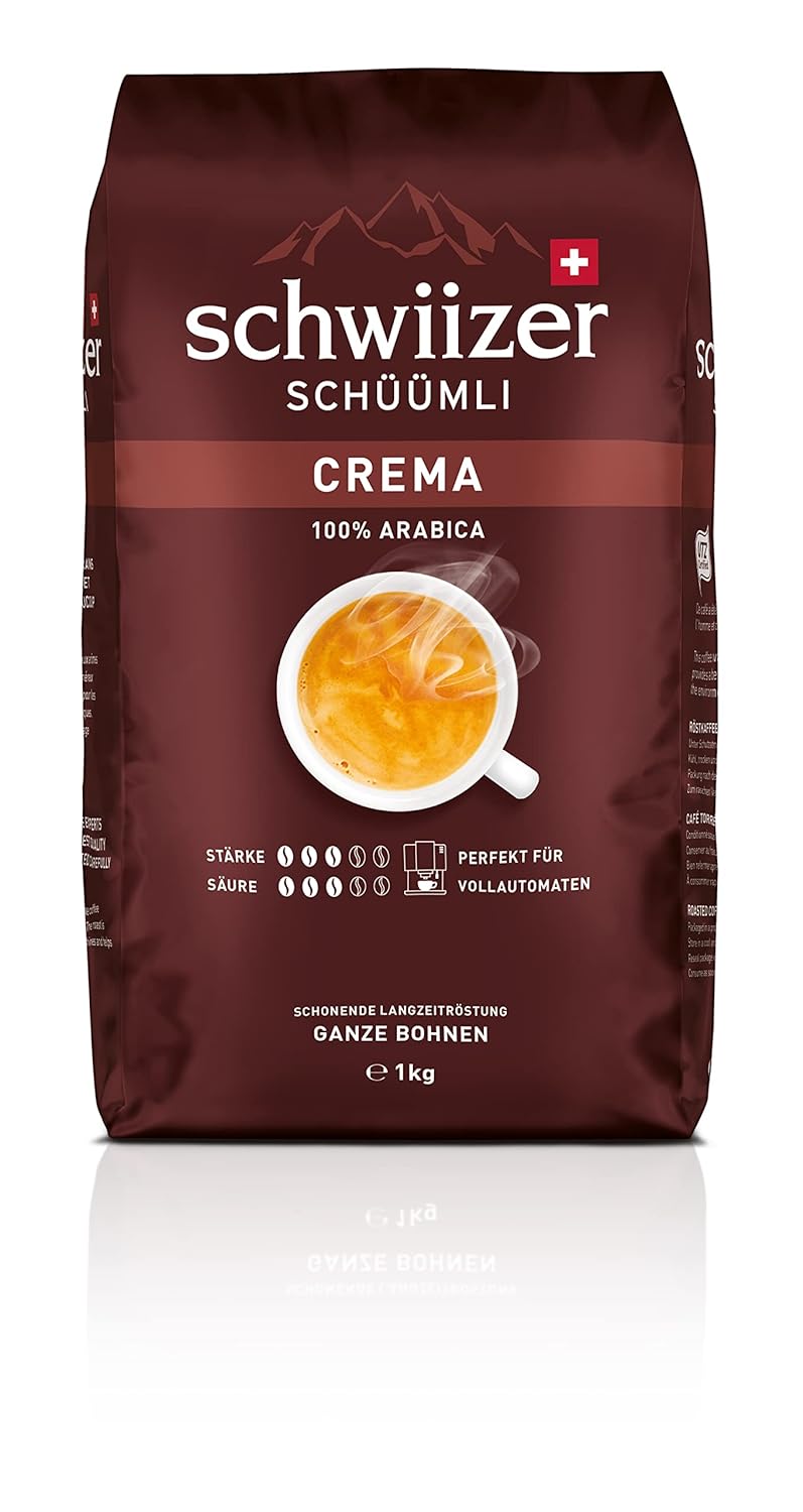 Schwiizer Schüümli Medium_roast, Crema Whole Coffee Beans 1 kg - Intensity 3/5 - Utz Certified