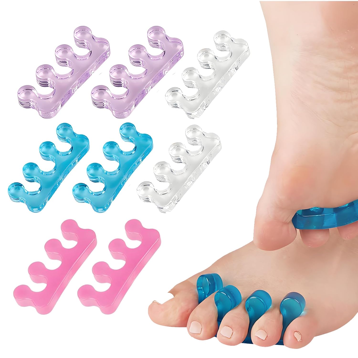 Pack of 8 Toe Separators, Toe Separator Silicone, Toe Separator Nail Polish, Silicone Toe Separator, Toe Spacer, Toe Separator Women, Hallux Valgus Correction for Overlapping Toes, Bunions, Foot Pain