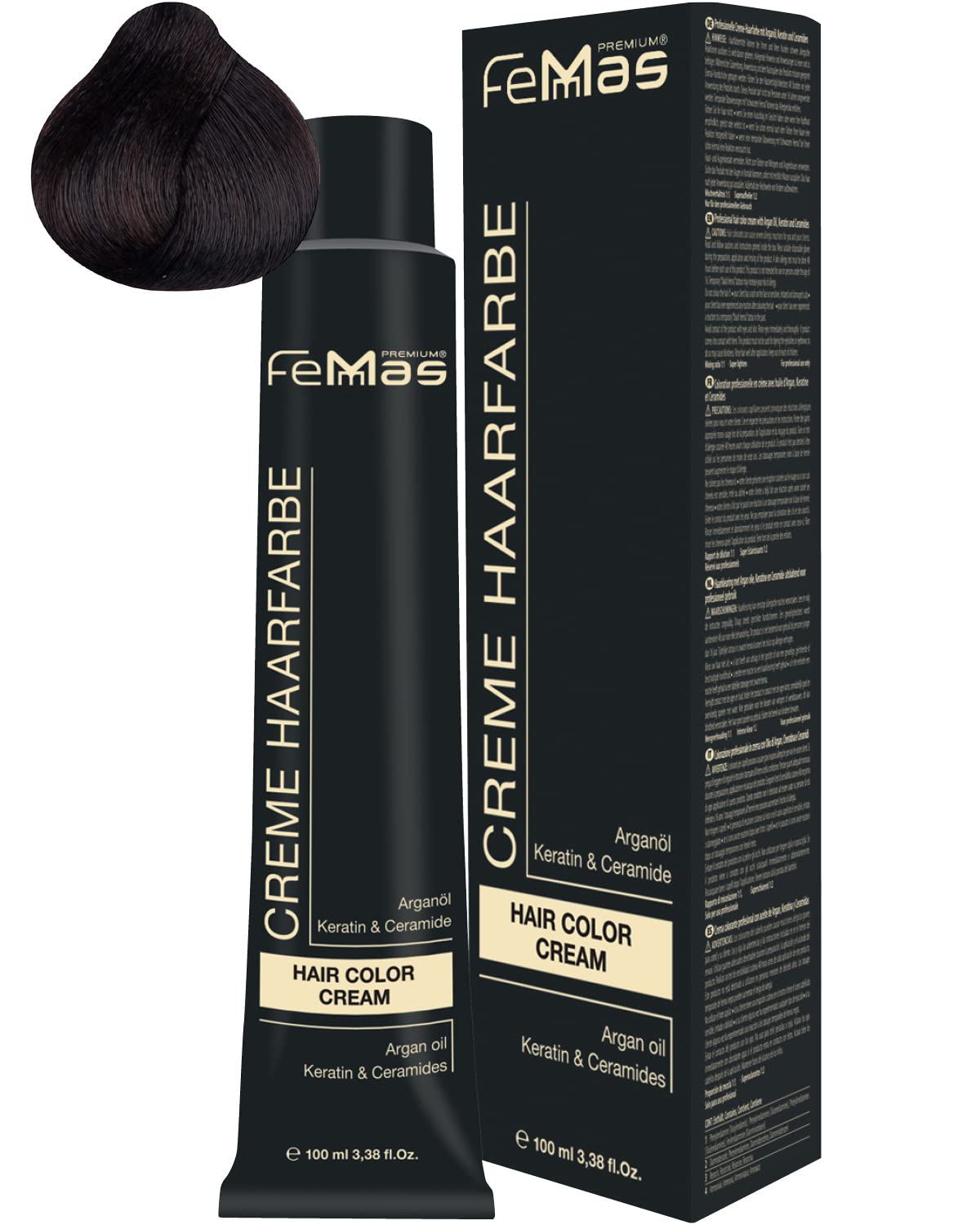 Femmas Hair Colour Cream 100 ml Hair Colour with Argan Oil, Keratin & Ceramide (Medium Brown Amber Chocolate 4.89), ‎medium 4.89