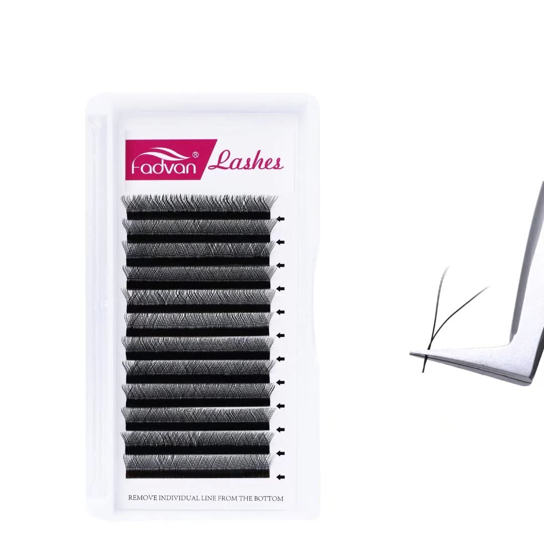 YY Eyelash Extensions, 0.05 D Curl, 12 mm, 12 mm Row Curl Eyelash Extension, 2D Easy Fan, Pre-Made Fan, Soft FADVAN Professional Eyelashes (YY-0.05-D-12), ‎0.05-d