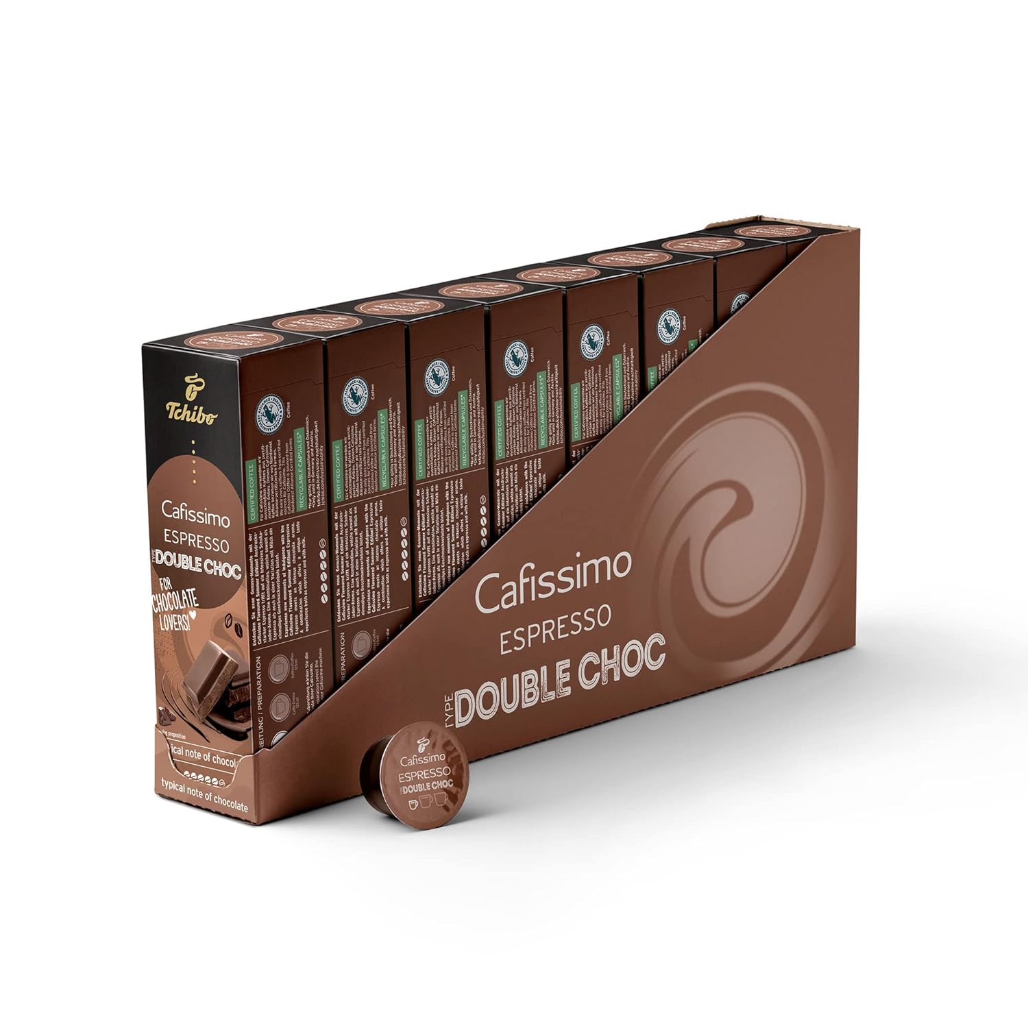 Tchibo Cafissimo Storage Box Flavored Summer Edition Espresso Double Choc Coffee Capsules, 80 Pieces (8 x 10 Capsules), Sustainable & Fair Trade, Premium Quality