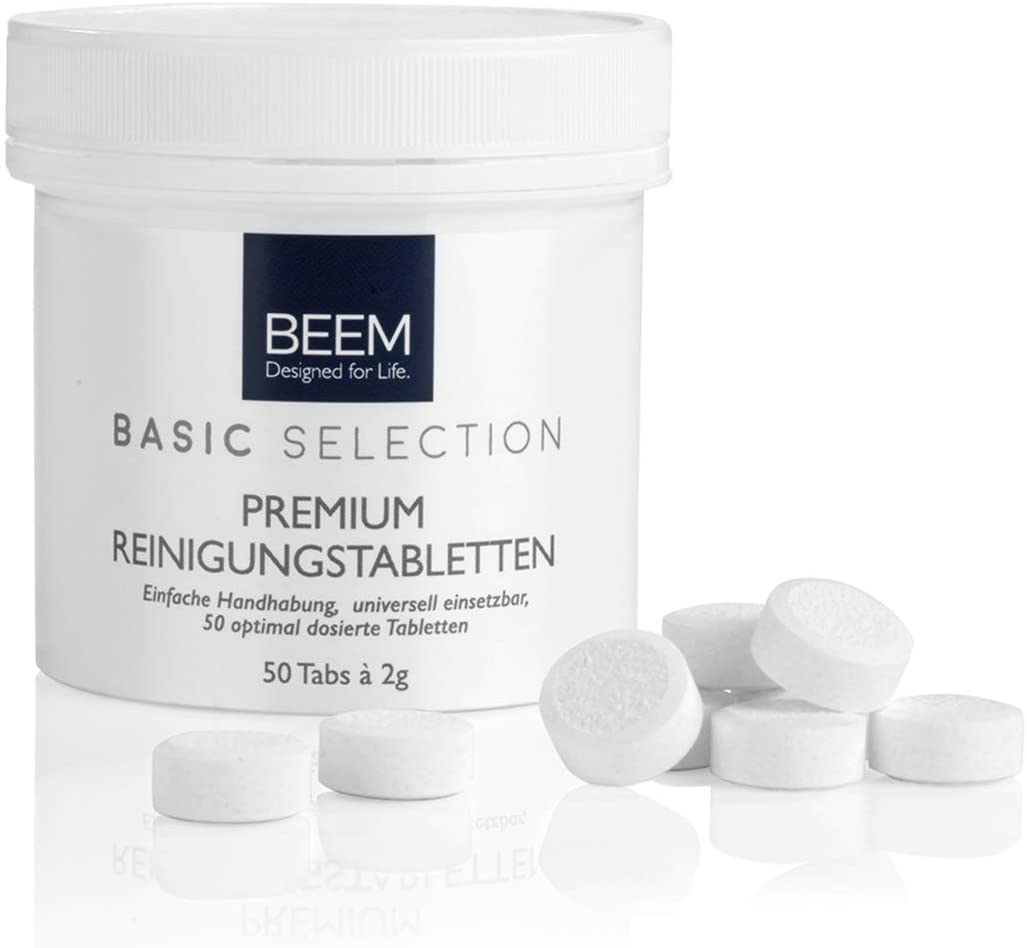 BEEM Premium Cleaning Tablets, 50 x 2 g Tabs, Removal of Coffee Deposits, Use with Fully Automatic Coffee Machines, Coffee Machines and Portafilters